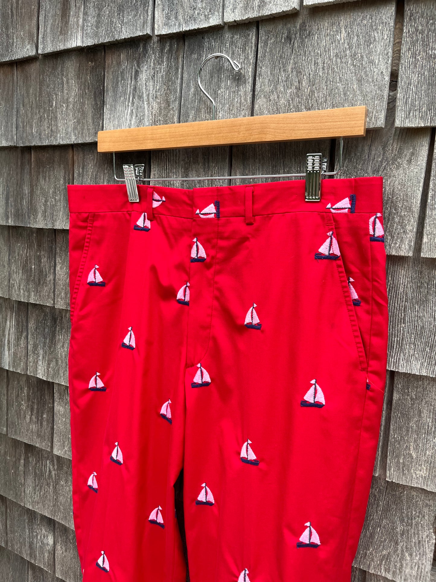 80s Roderick St. James Sailboat Motif Embroidered Pants (32/32”)