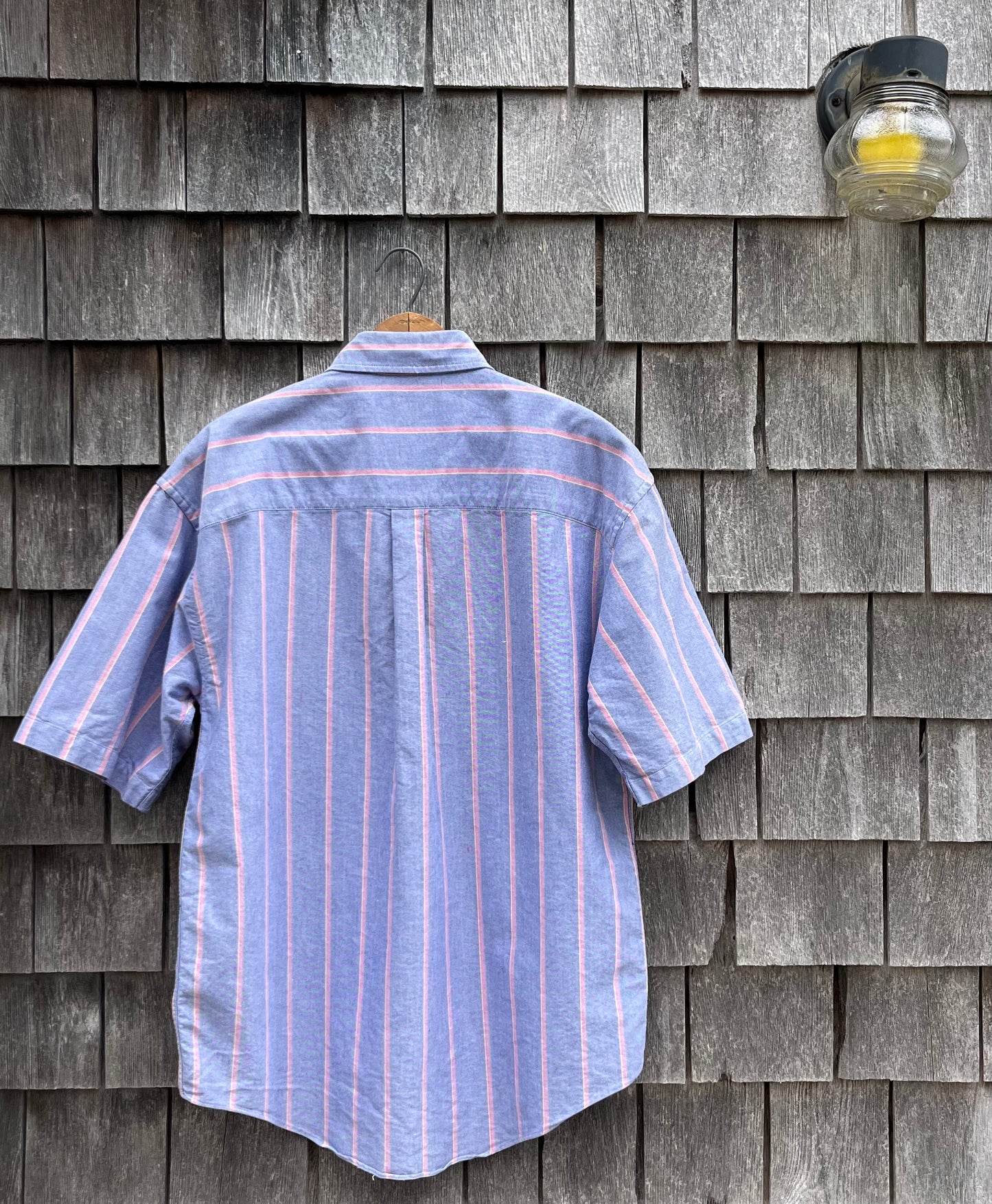 90s Denim Expressions Short Sleeve Striped Chambray Button Down Shirt (L)