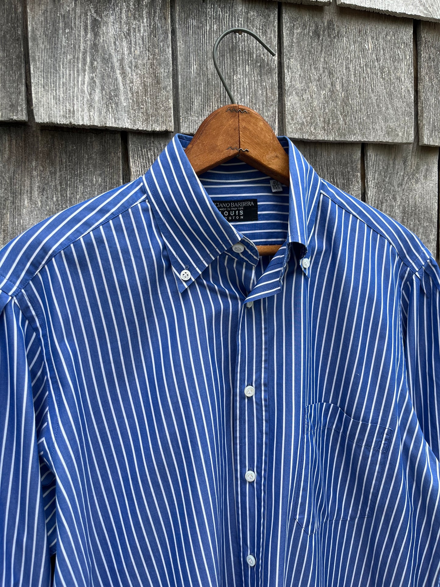 90s Luciano Barbera for Louis Boston Stripe Cotton Poplin Button Down Shirt (15.75-4)