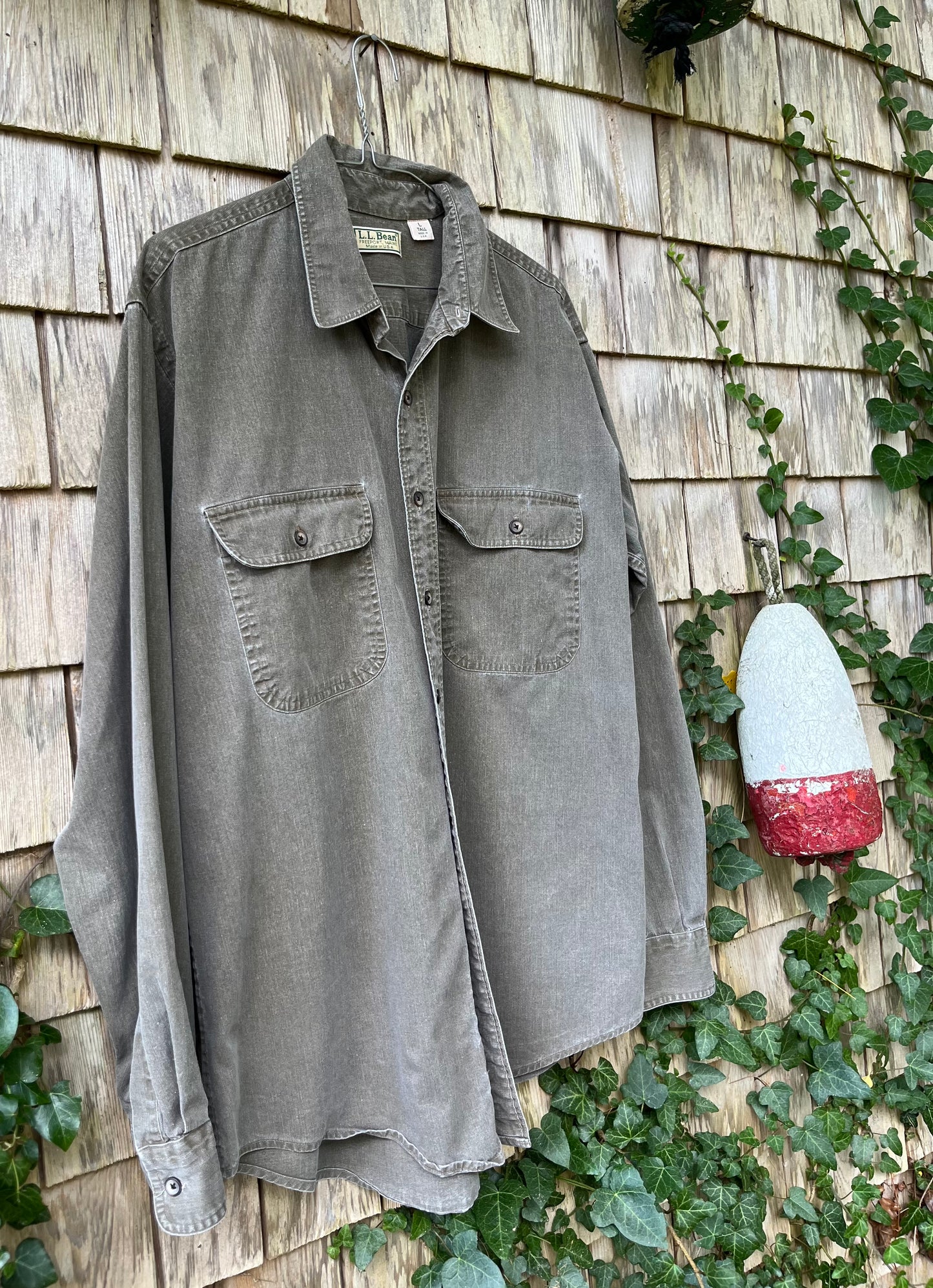 90s L.L. Bean Garment Dye Cotton Twill Button Front Shirt (L/XL)