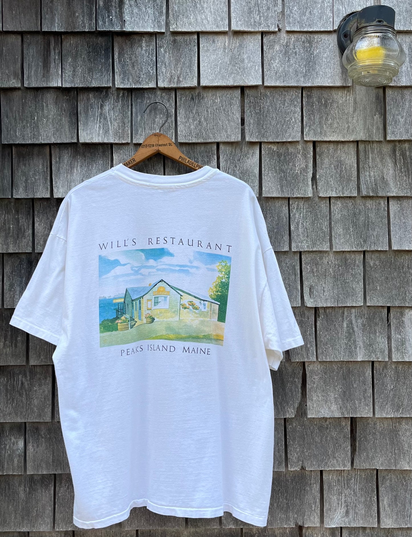 90s Will’s Restaurant Peaks Island Maine Pocket T-Shirt (XL)