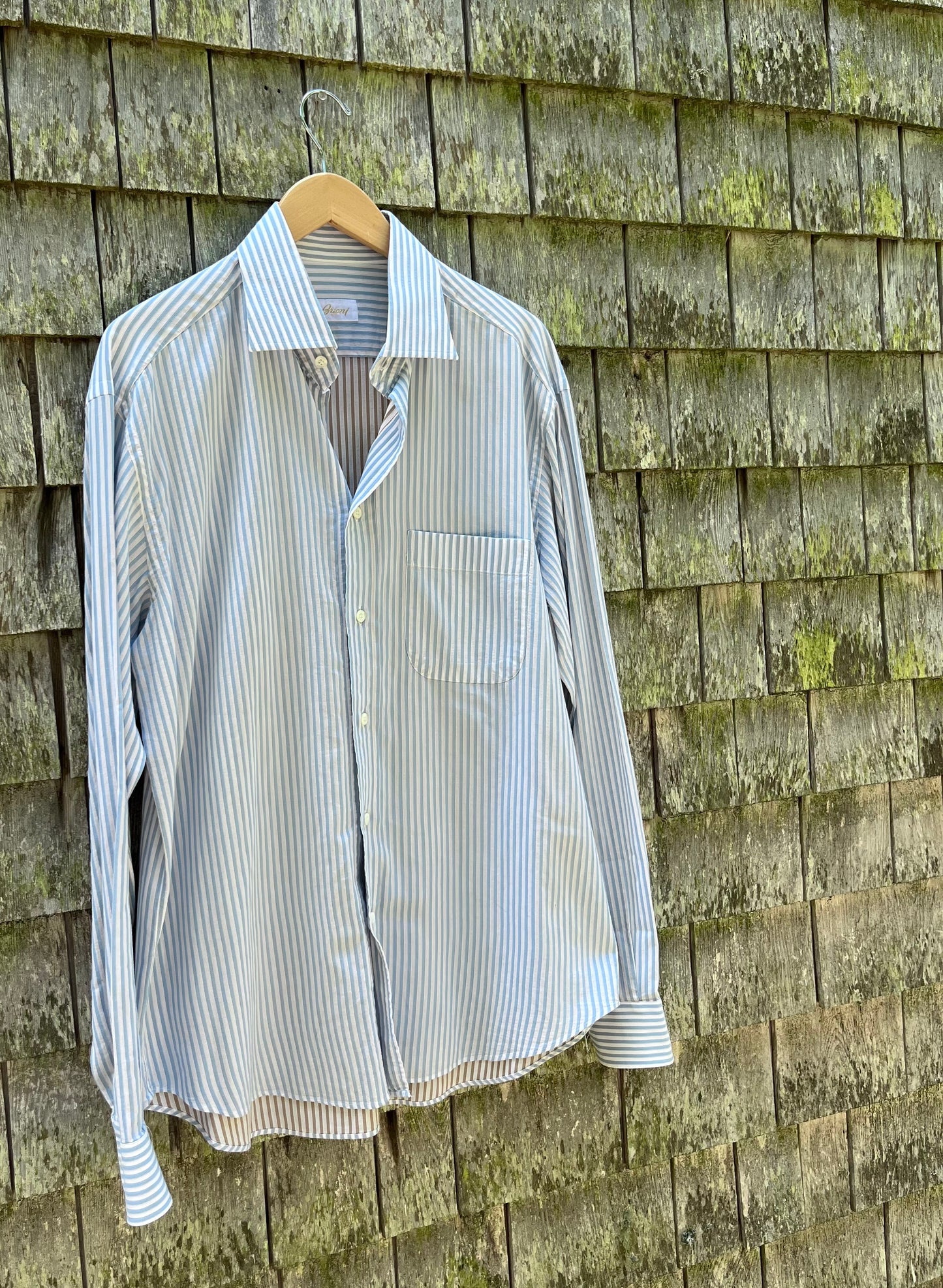 00s Brioni Cotton Textured Stripe Button Front Shirt (XL)