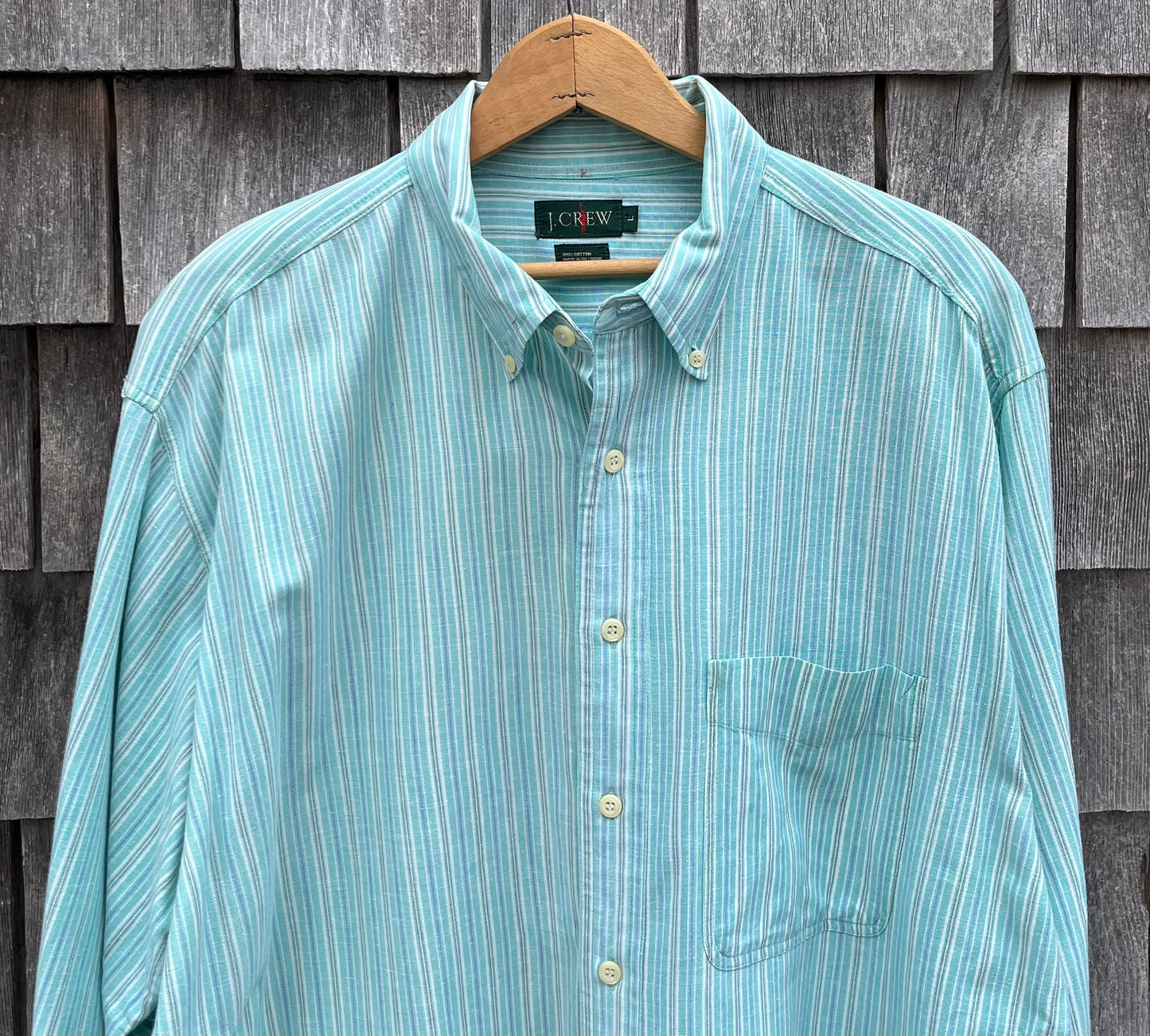 90s J. CREW Lightweight Cotton Multi Stripe Button Down Shirt (XL)