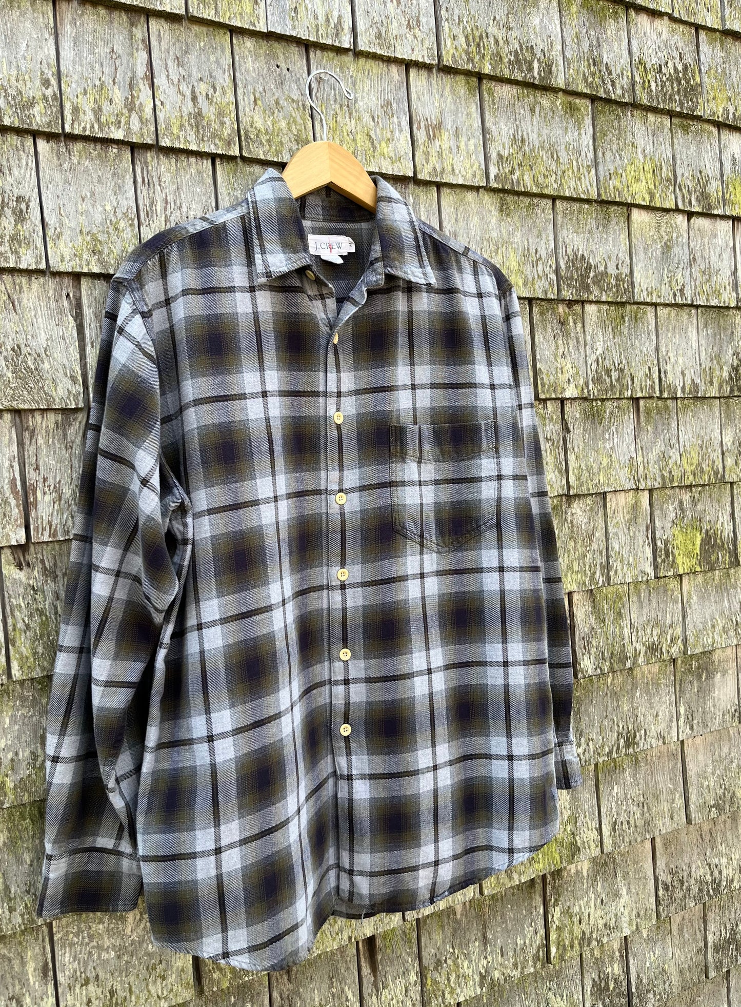 90s J.Crew Shadow Plaid Cotton Flannel Shirt (L)