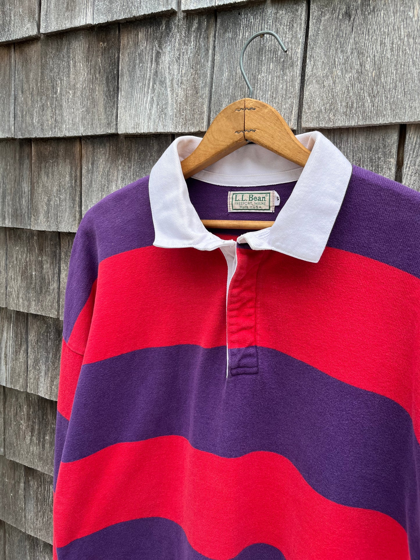 ~90s L.L. Bean Purple Magenta Stripe Rugby Shirt (XL)