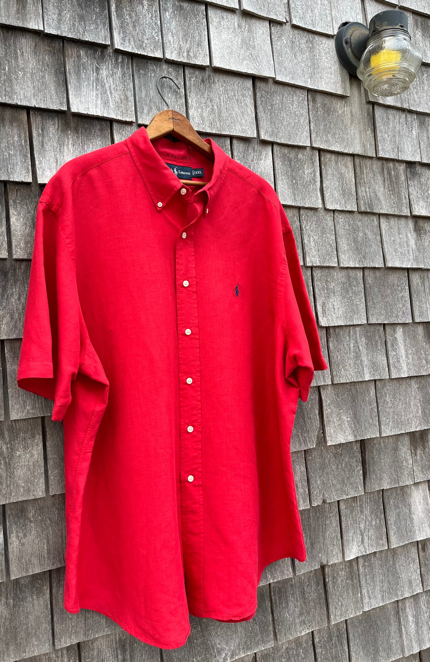 90s Polo Ralph Lauren Short Sleeve Linen Silk Blend Button Down Shirt (XXL)