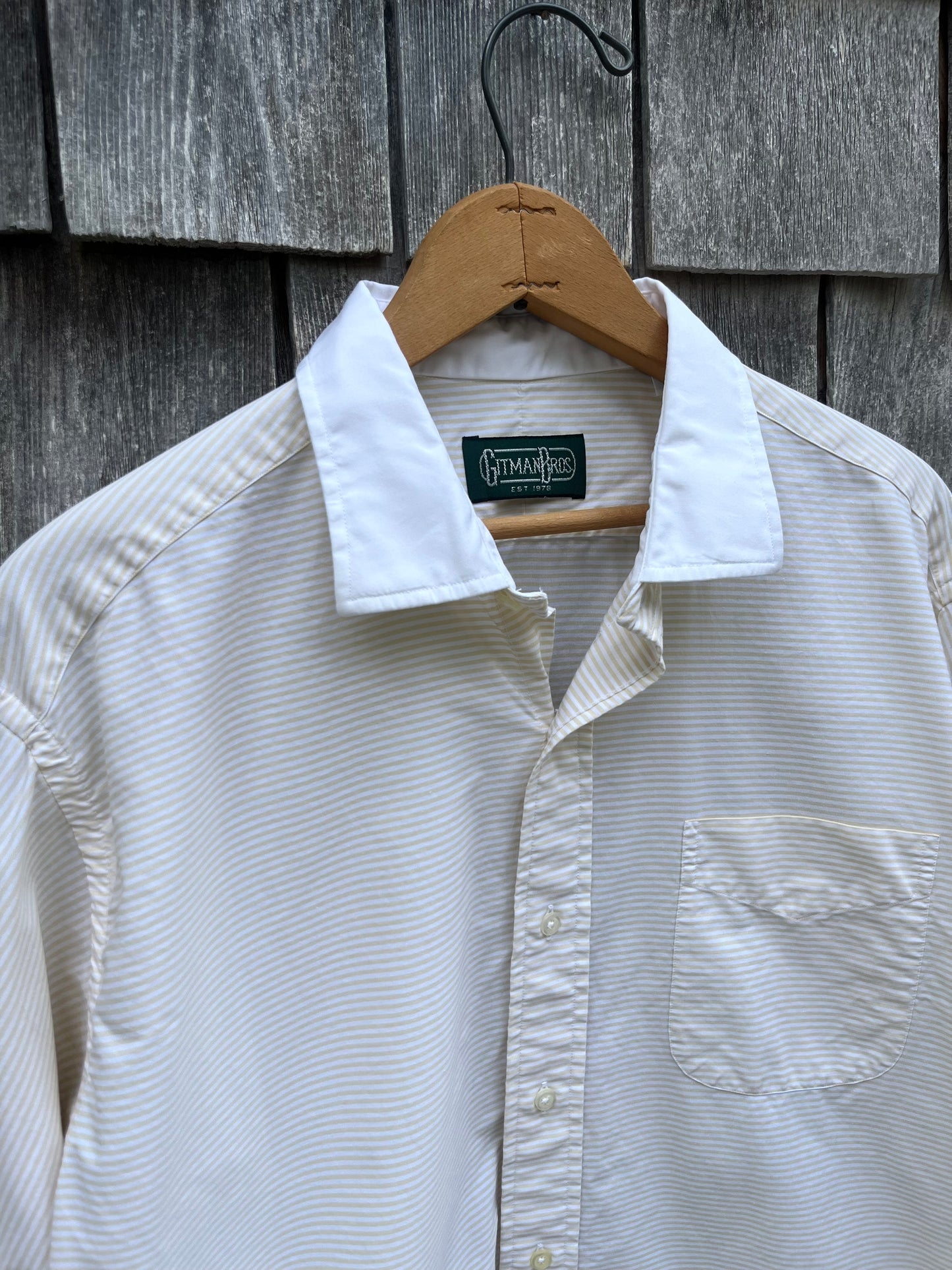 90s Gitman Bros. Horizontal Stripe Contrast Collar Button Front Shirt (16-4)