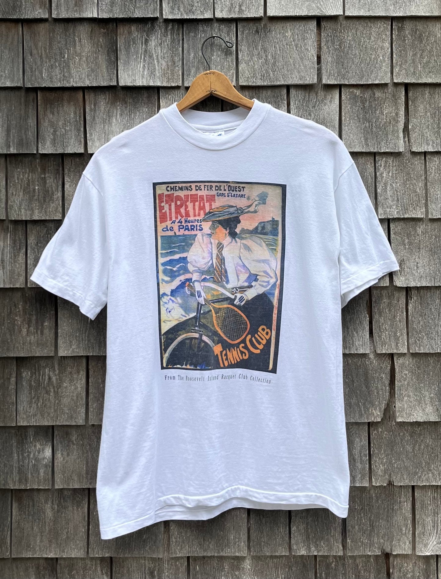 90s Ferdinand Lunel 'Etretat Tennis Club' Art Print T-Shirt (L)
