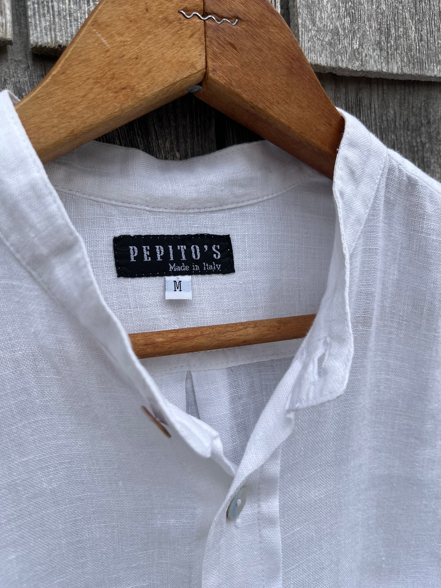 90s Pepitos Linen Band Collar Button Up Shirt (L/XL)