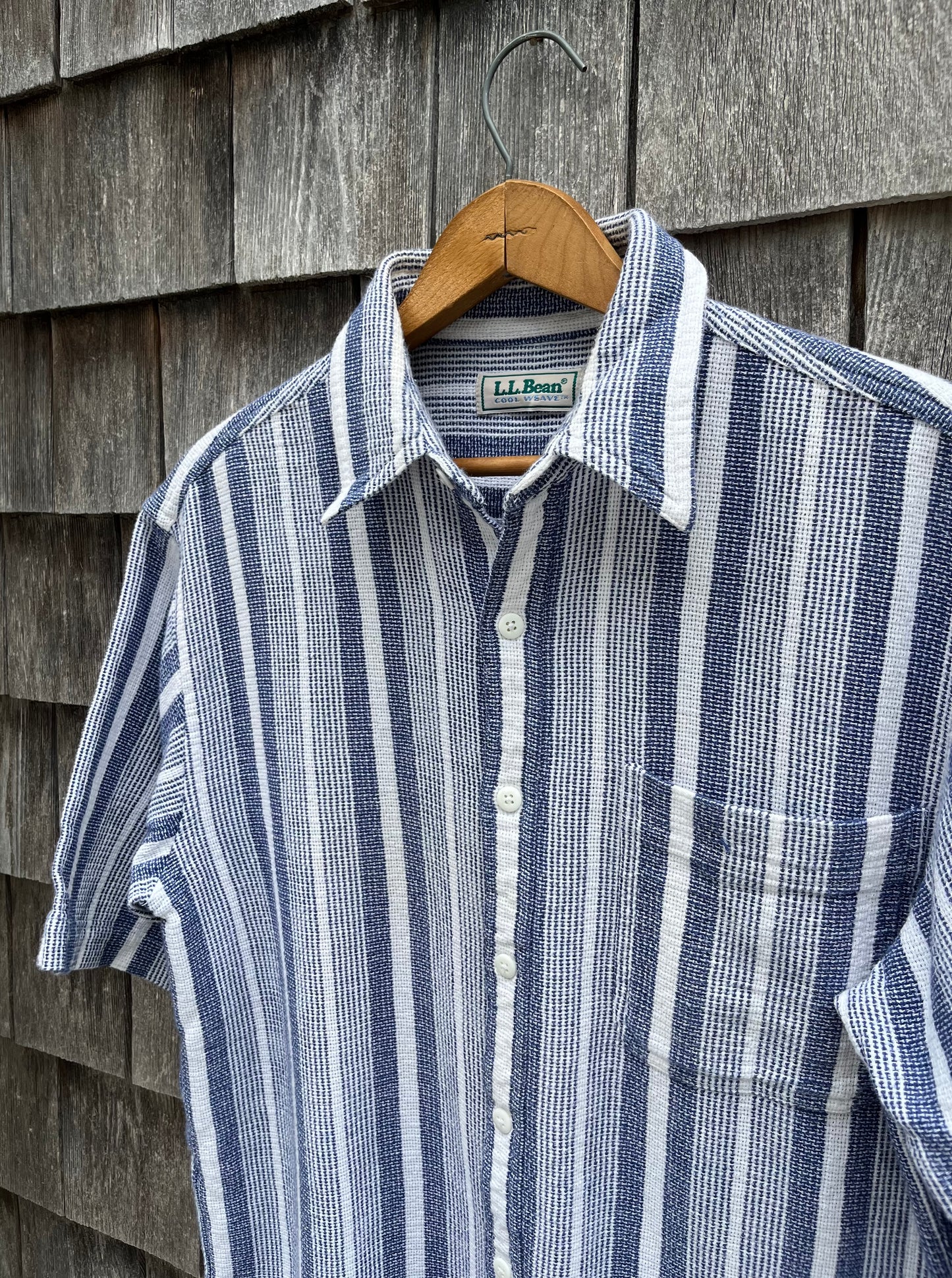 90s L.L. Bean Short Sleeve ‘Cool Weave’ Cotton Button Front Shirt (M/L)