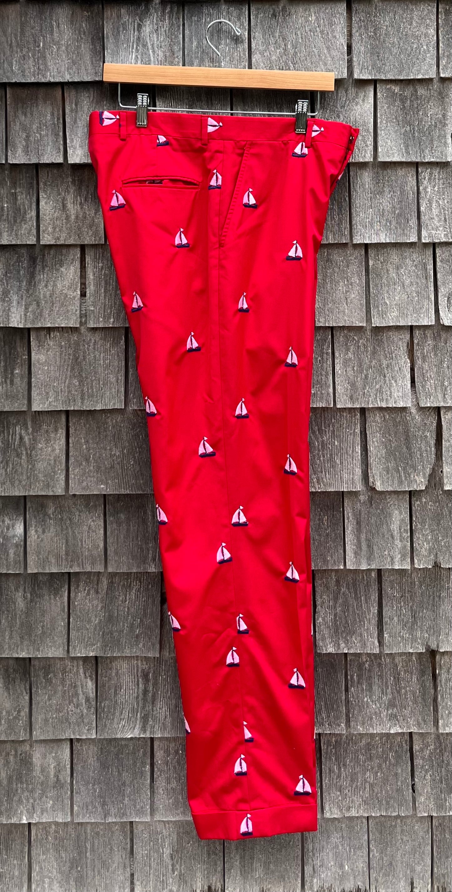 80s Roderick St. James Sailboat Motif Embroidered Pants (32/32”)