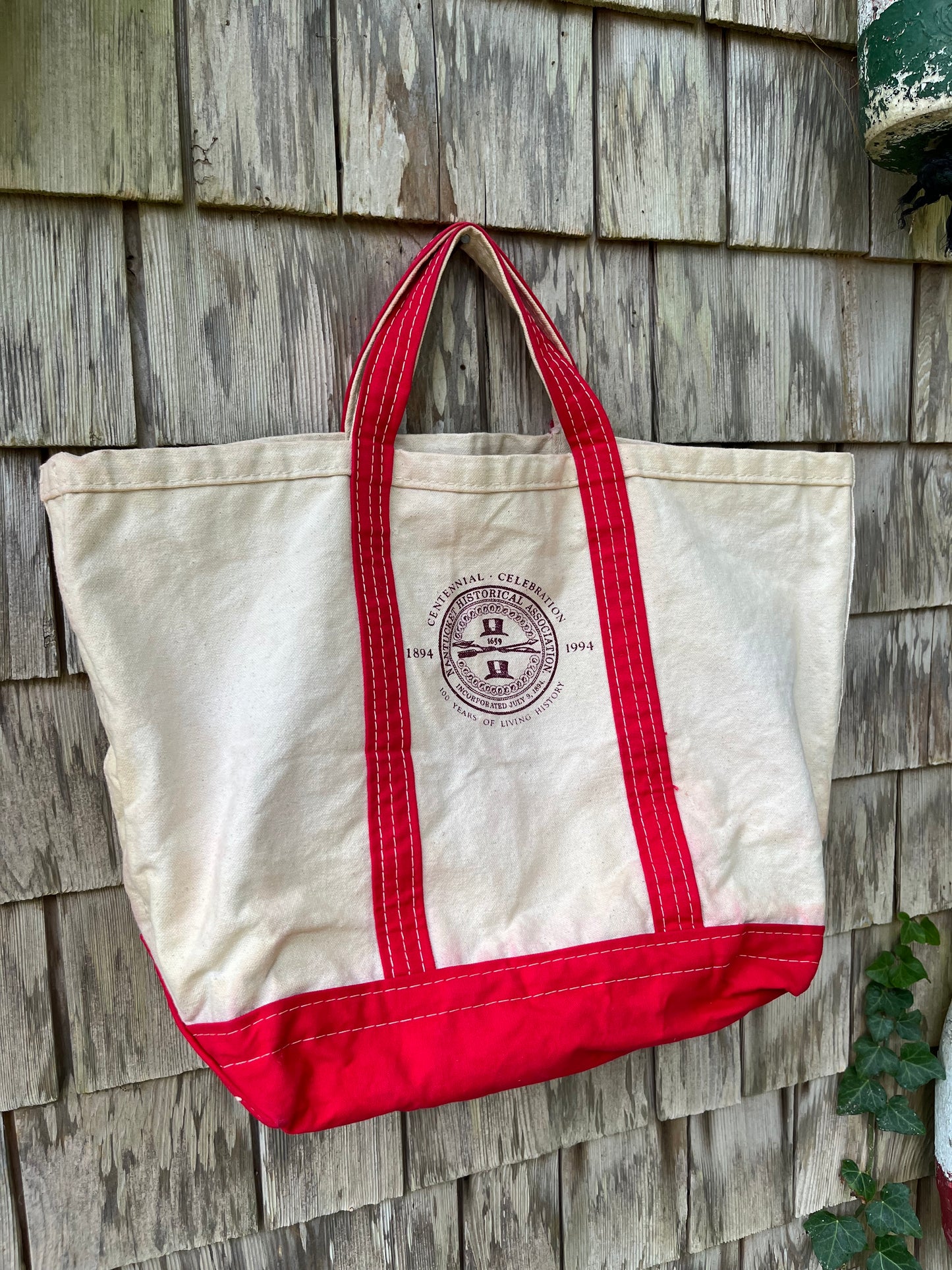 90s Nantucket Historical Society Centennial Celebration Canvas Tote Bag (19x13")