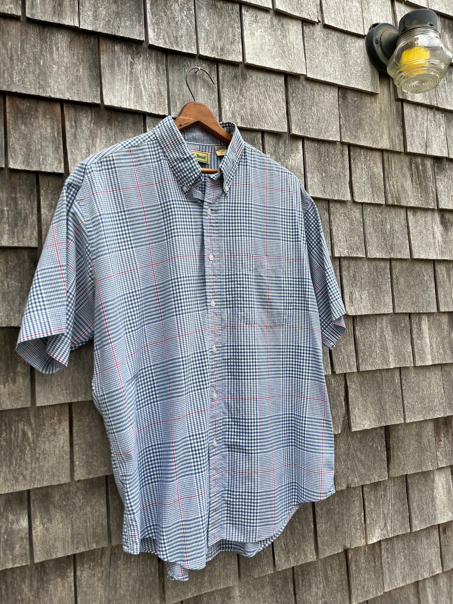 90s L.L. Bean Short Sleeve Cotton Check Button Down Shirt (L/XL)