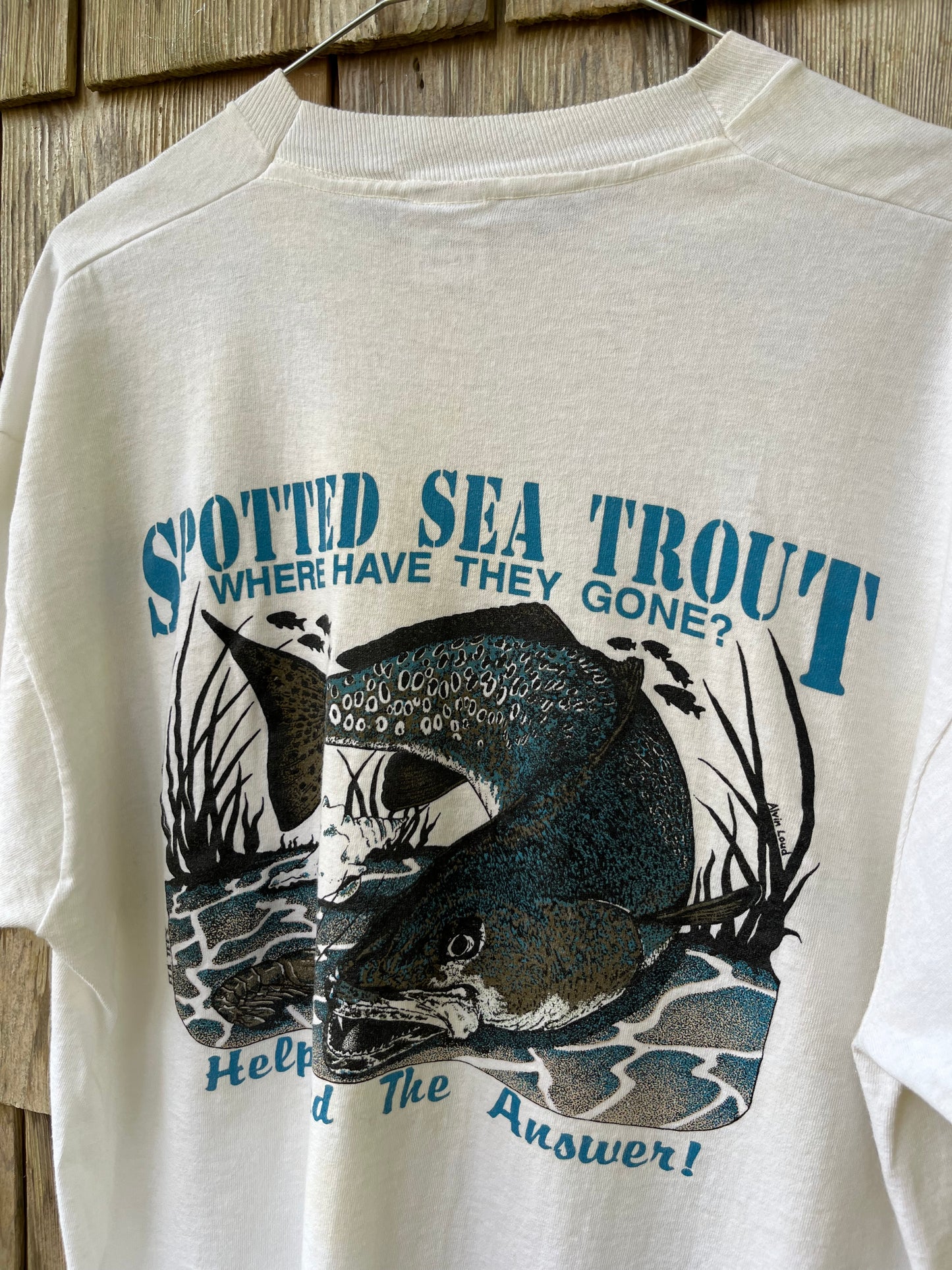 90s Florida Sport Fishing Association Spotted Sea Trout Preservation Pocket T-Shirt (L)