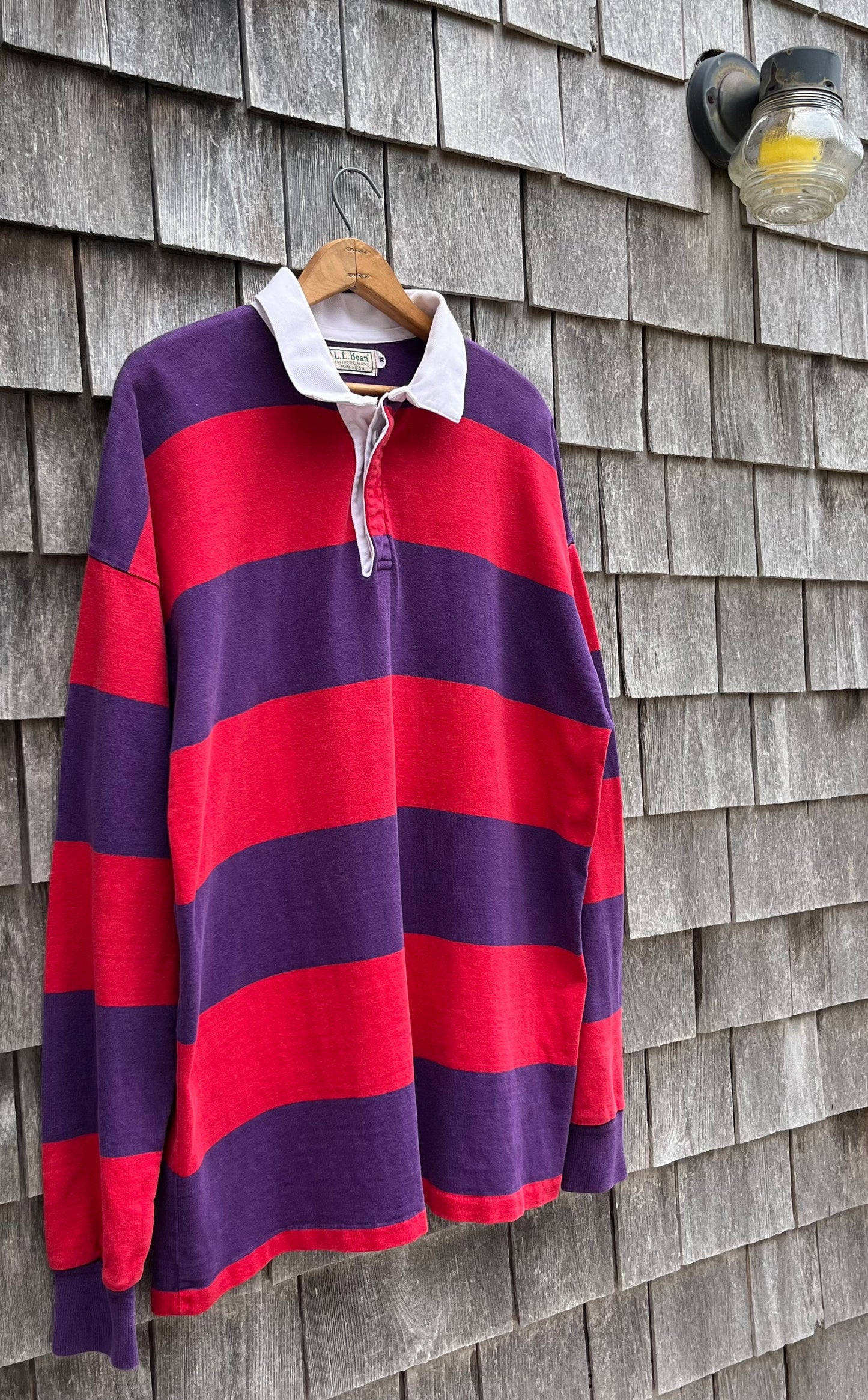 ~90s L.L. Bean Purple Magenta Stripe Rugby Shirt (XL)