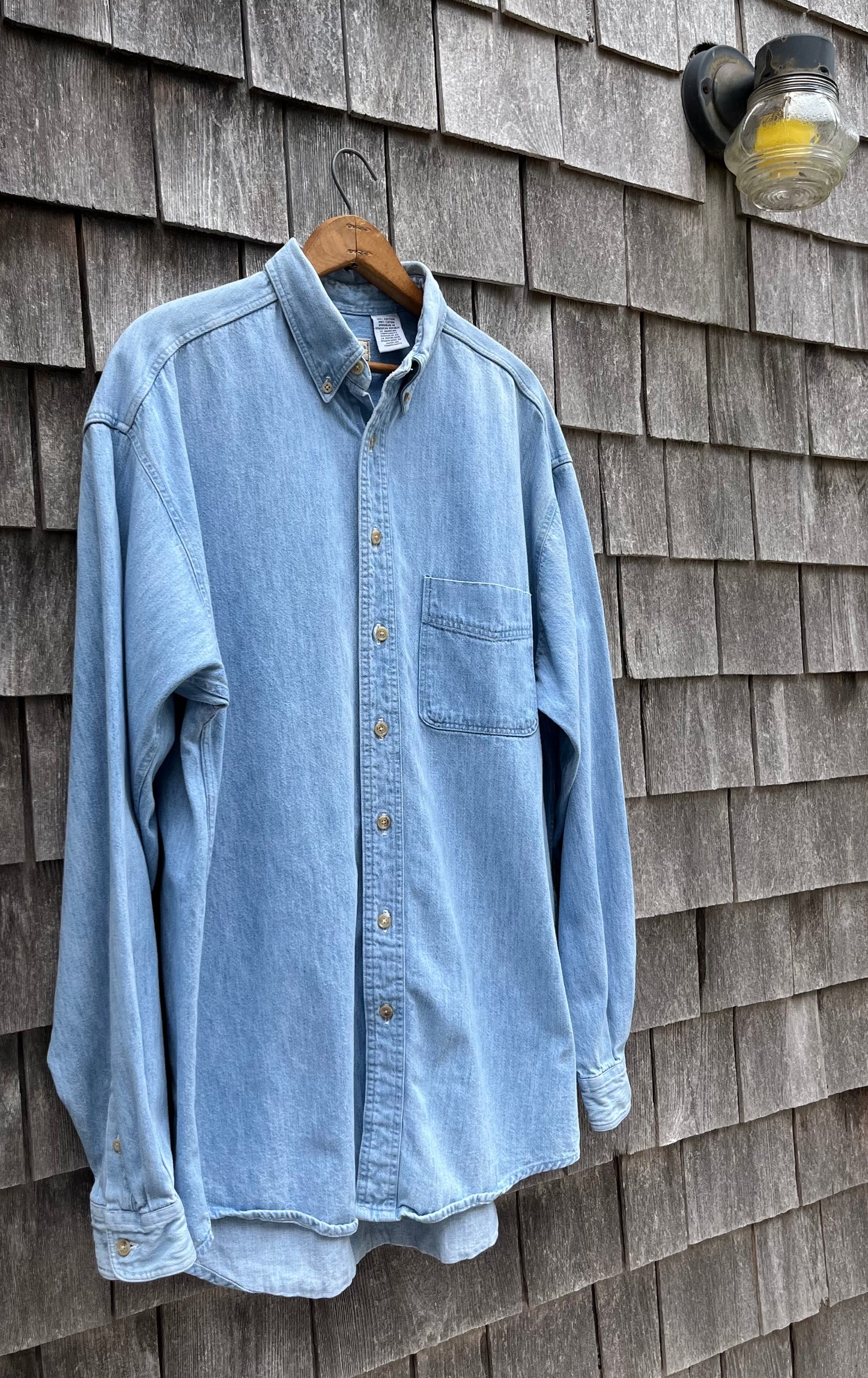 90s L.L. Bean Light Wash Denim Button Down Shirt (XL)