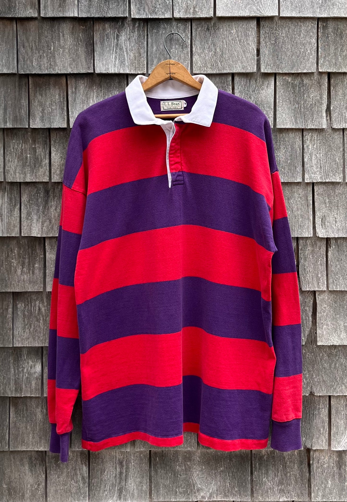 ~90s L.L. Bean Purple Magenta Stripe Rugby Shirt (XL)