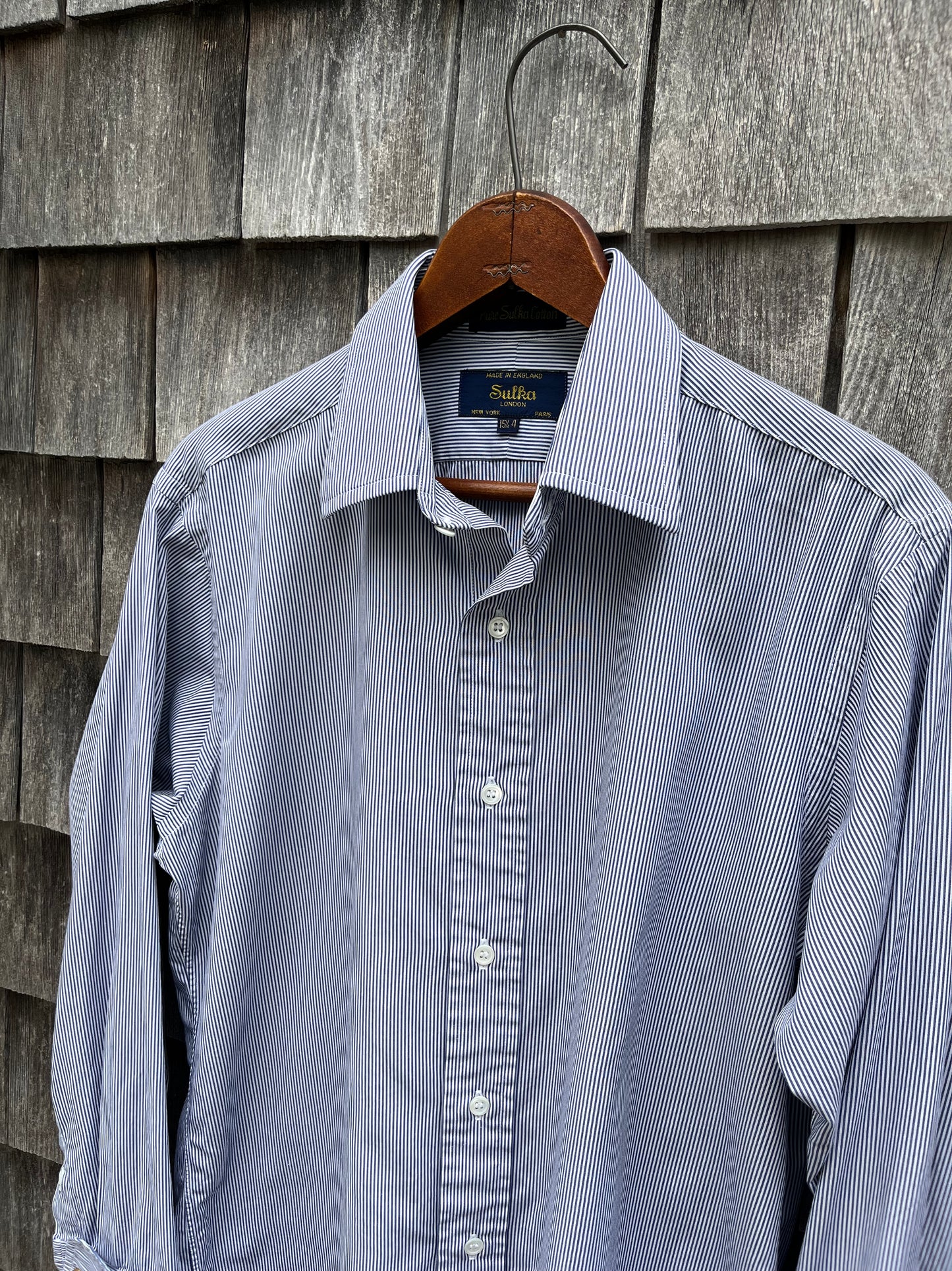 80s Sulka Stripe Broadcloth French Cuff Button Front Shirt (15.5-2)