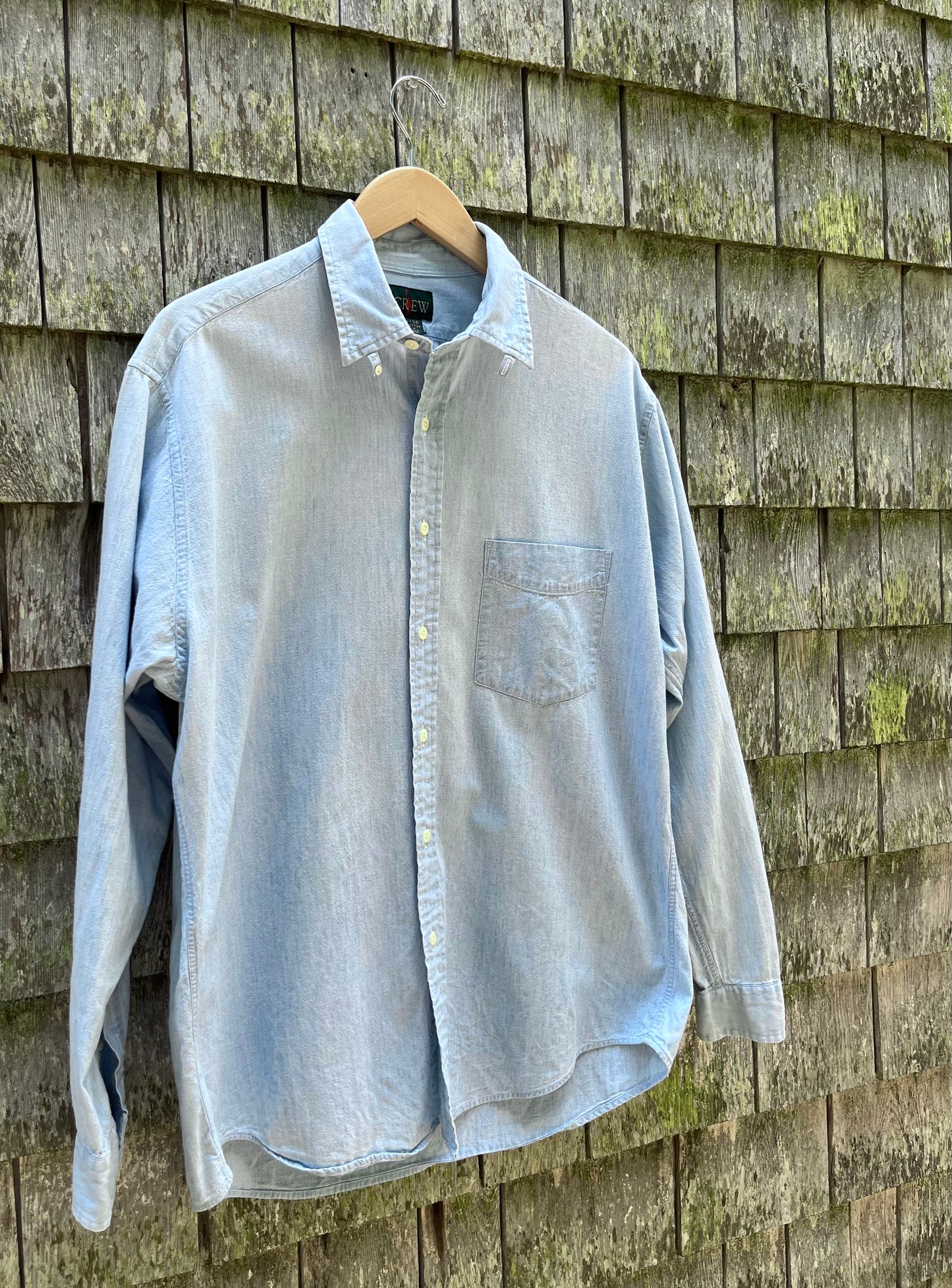 90s J.Crew Cotton Chambray Tab Collar Button Front Shirt (L/XL)