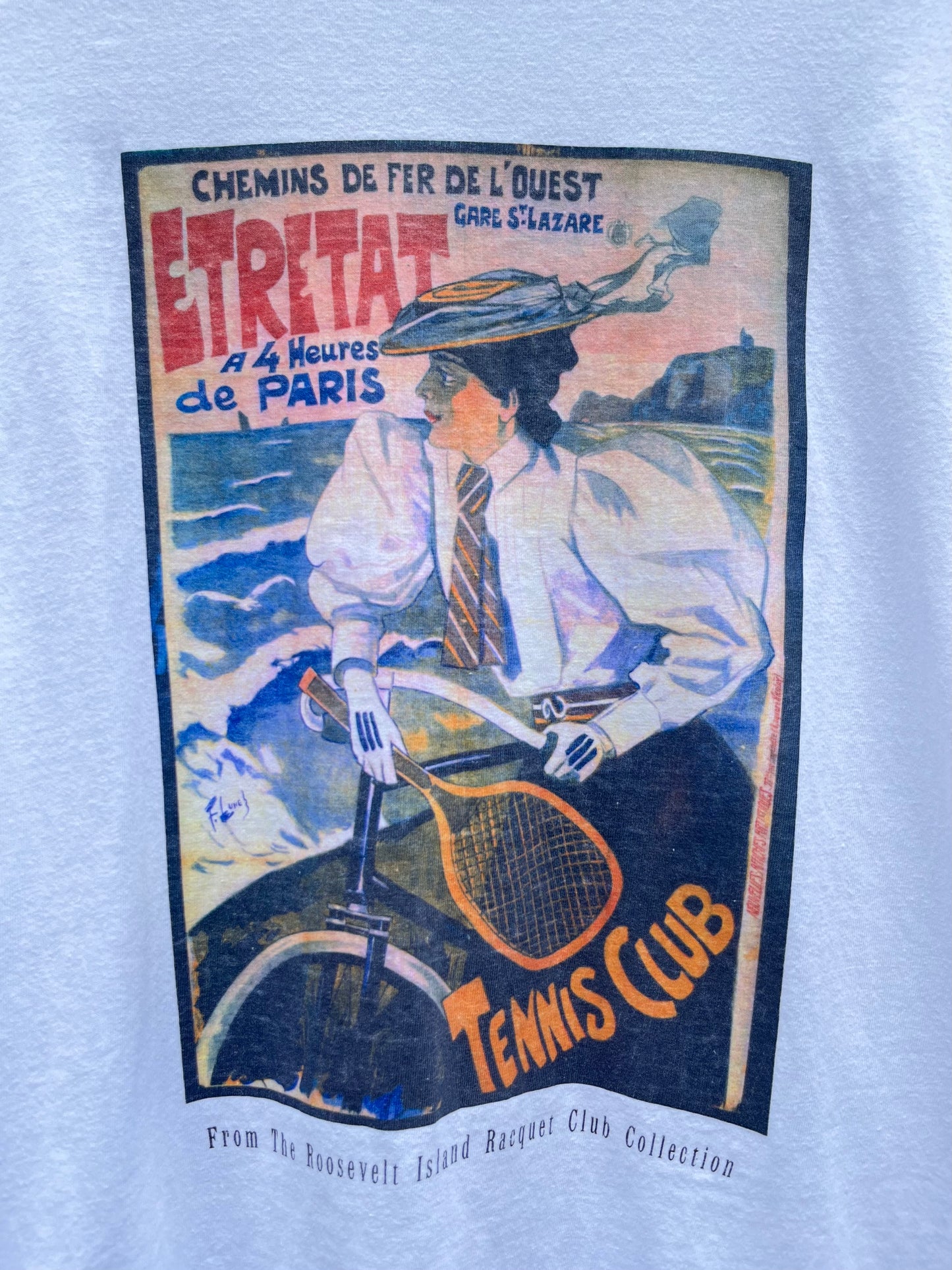 90s Ferdinand Lunel 'Etretat Tennis Club' Art Print T-Shirt (L)