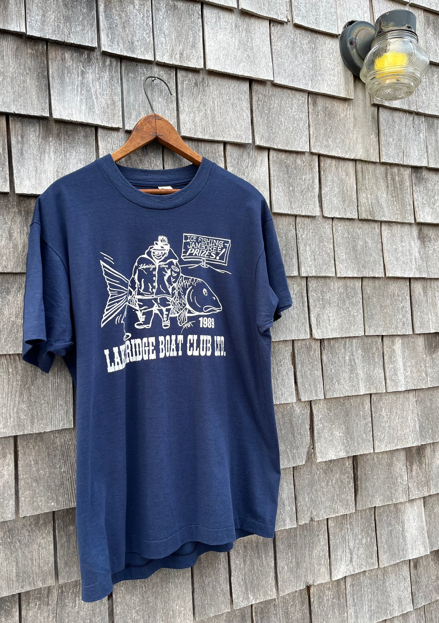 80s Lakeridge Boat Club 1989 Ice Fishing Jamboree T-Shirt