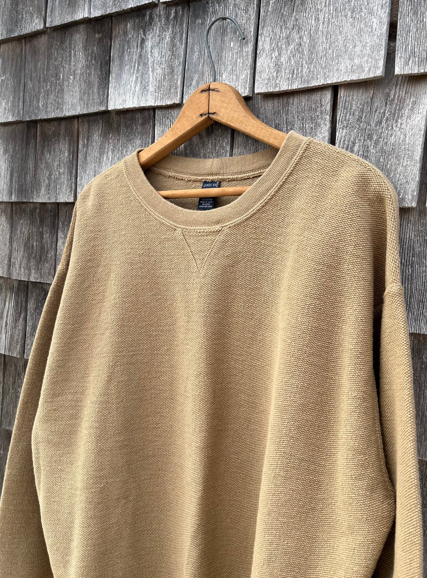 90s Lands’ End ‘Cobble Cloth’ Pique Cotton Crewneck Sweatshirt (L/XL)