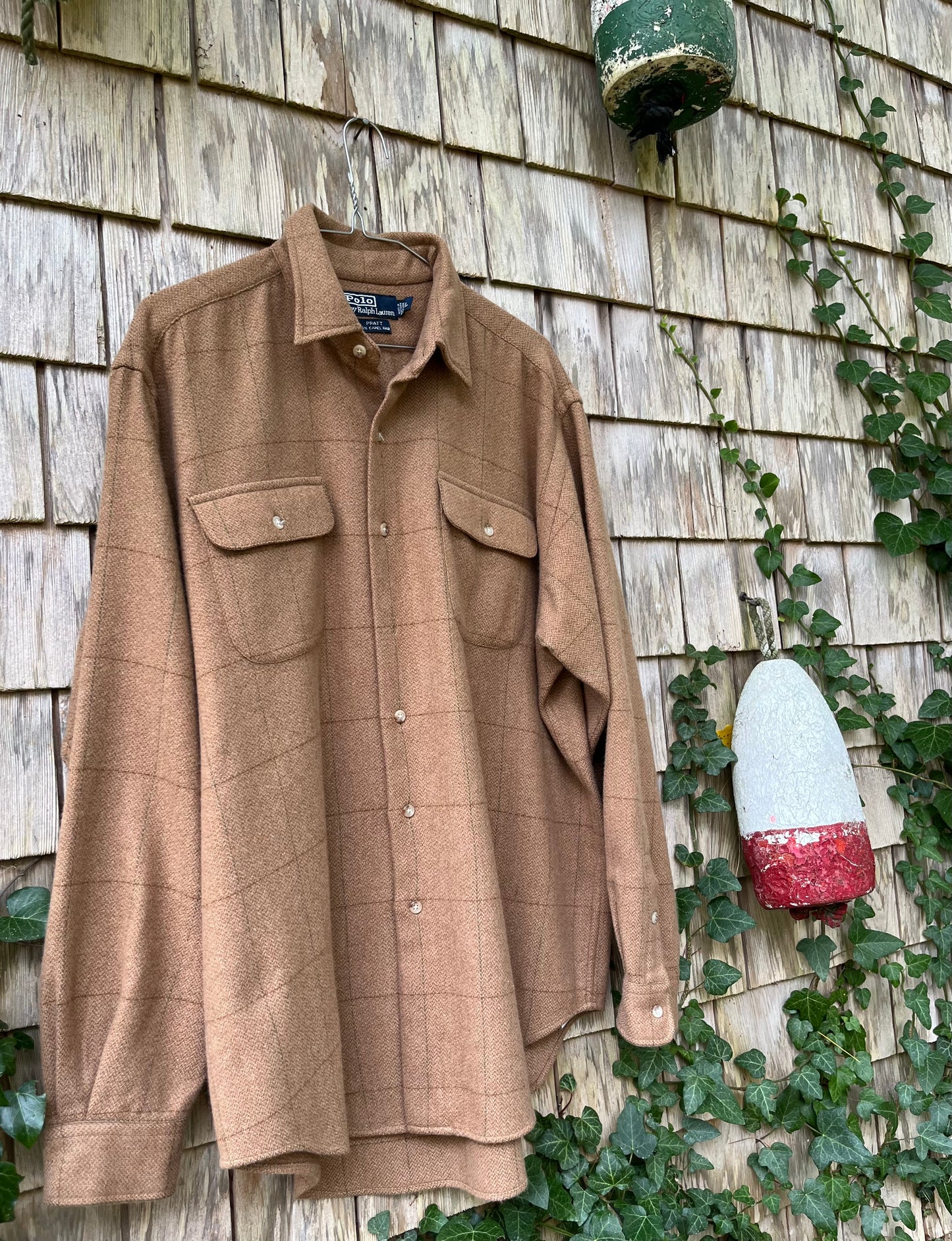 90s Polo Ralph Lauren ‘Pratt’ Camel Hair Wool Button Front Shirt (XL)