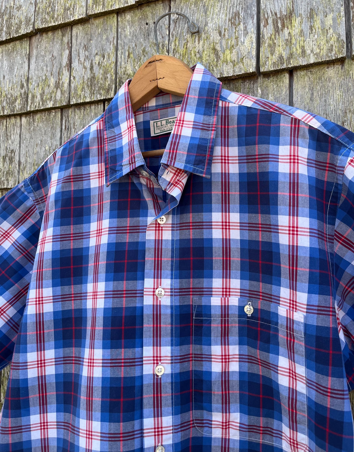 80s L.L. Bean Short Sleeve Cotton Button Front Shirt (L/XL)