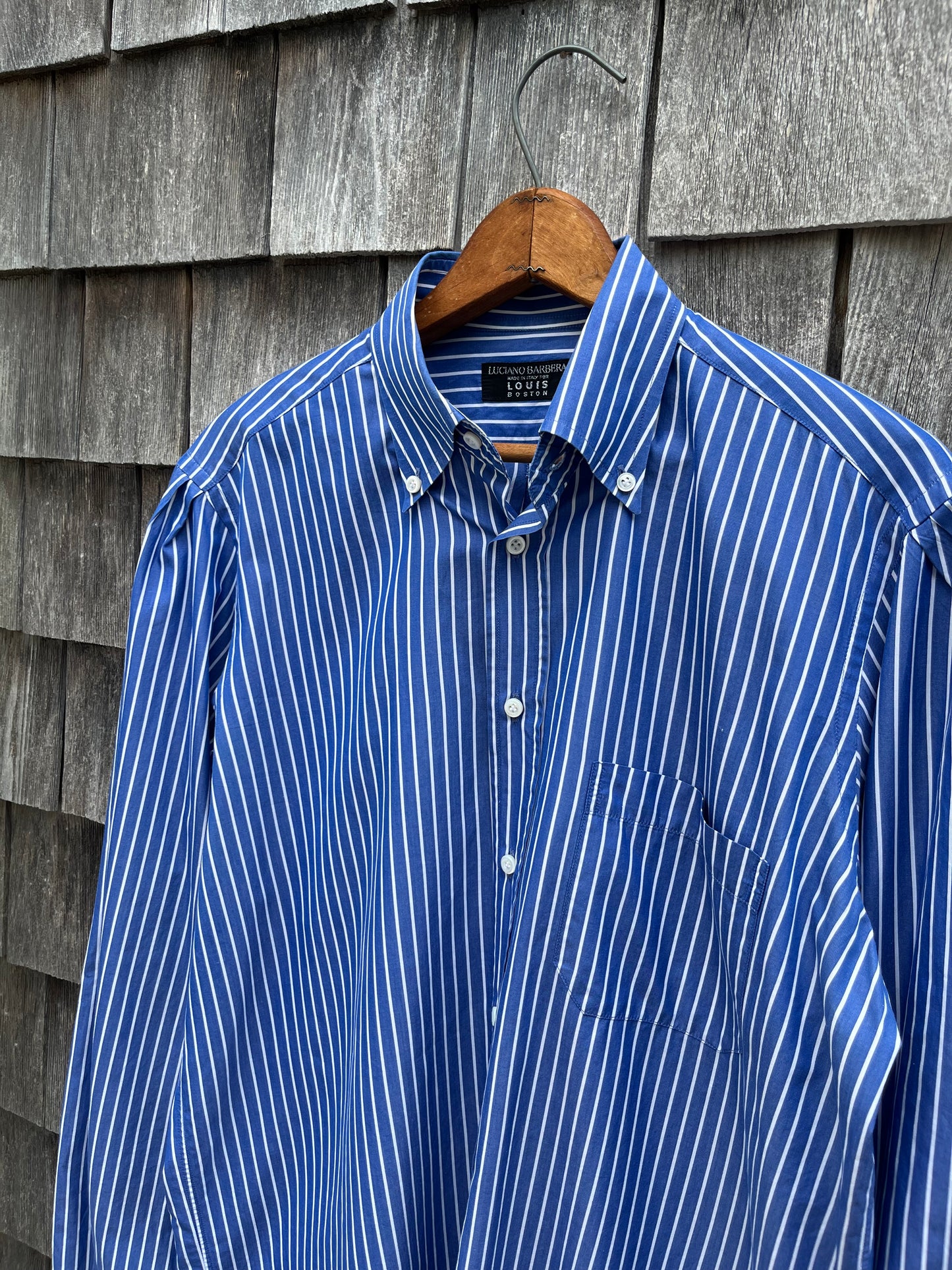 90s Luciano Barbera for Louis Boston Stripe Cotton Poplin Button Down Shirt (15.75-4)
