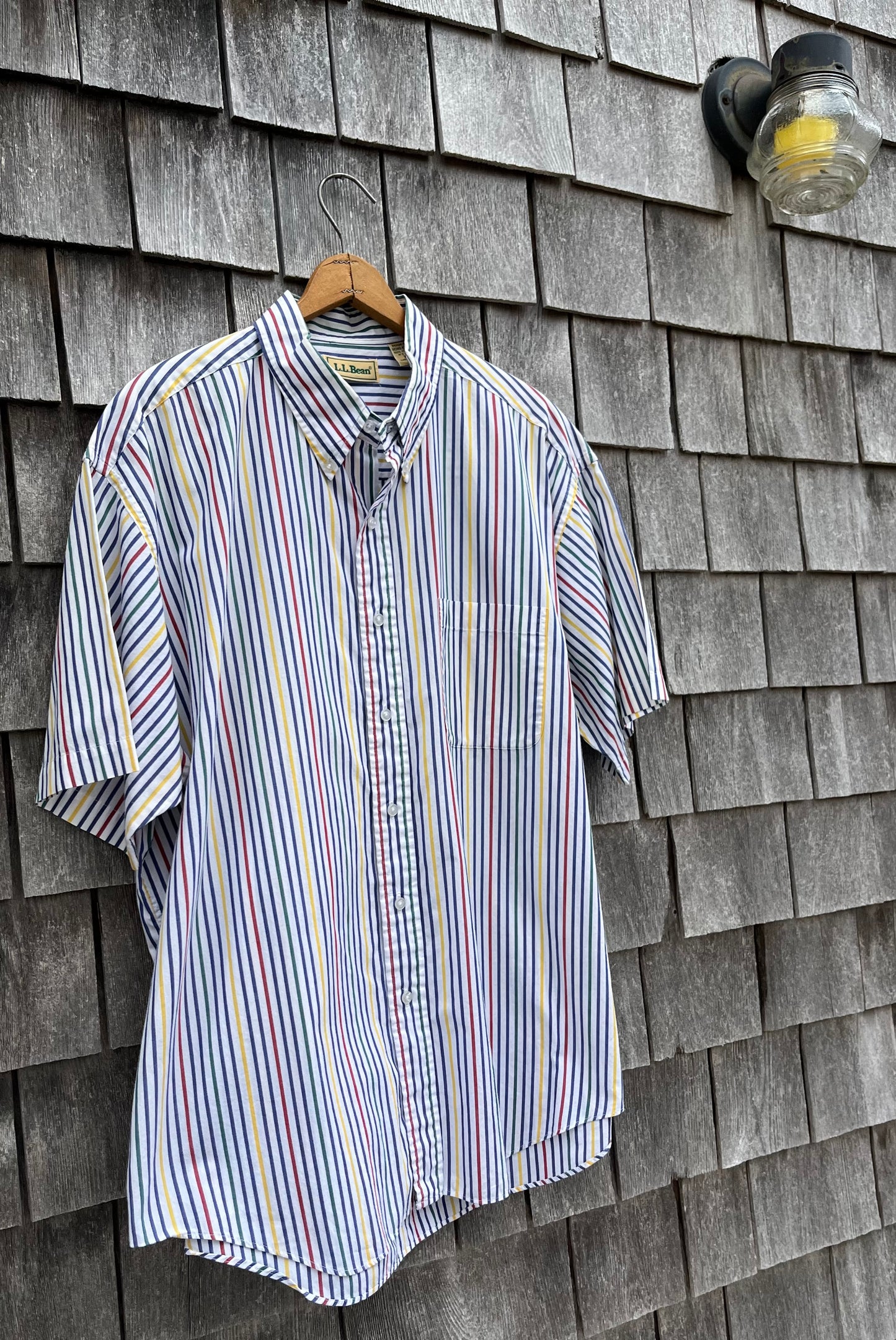 90s L.L. Bean Striped Short Sleeve Button Down Shirt (XL)