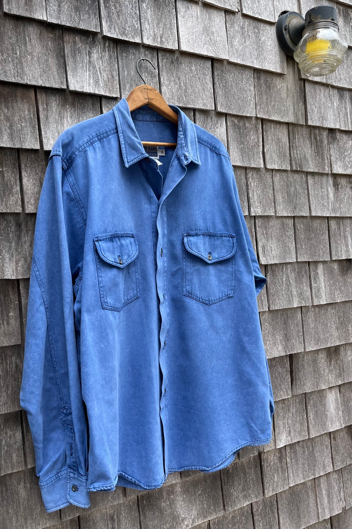 90s Calvin Klein Blue Jeans Pigment Dye Denim Button Up Shirt (XL/XXL)