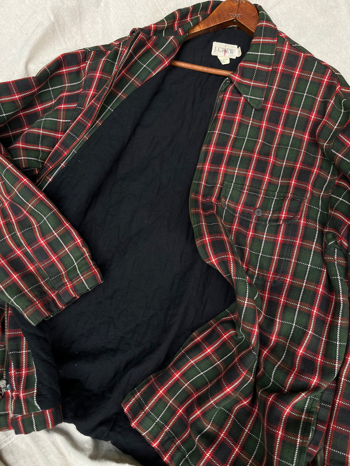 90s J.Crew Zip-Front Lined Flannel Shirt Jacket (L/XL)