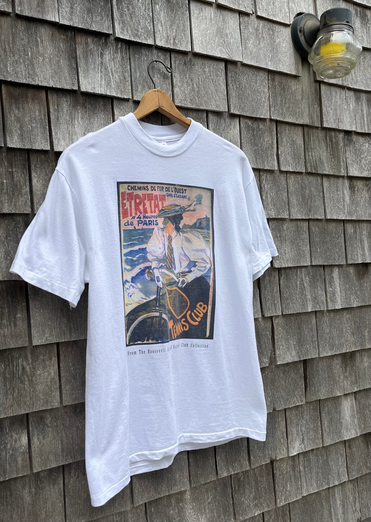 90s Ferdinand Lunel 'Etretat Tennis Club' Art Print T-Shirt (L)