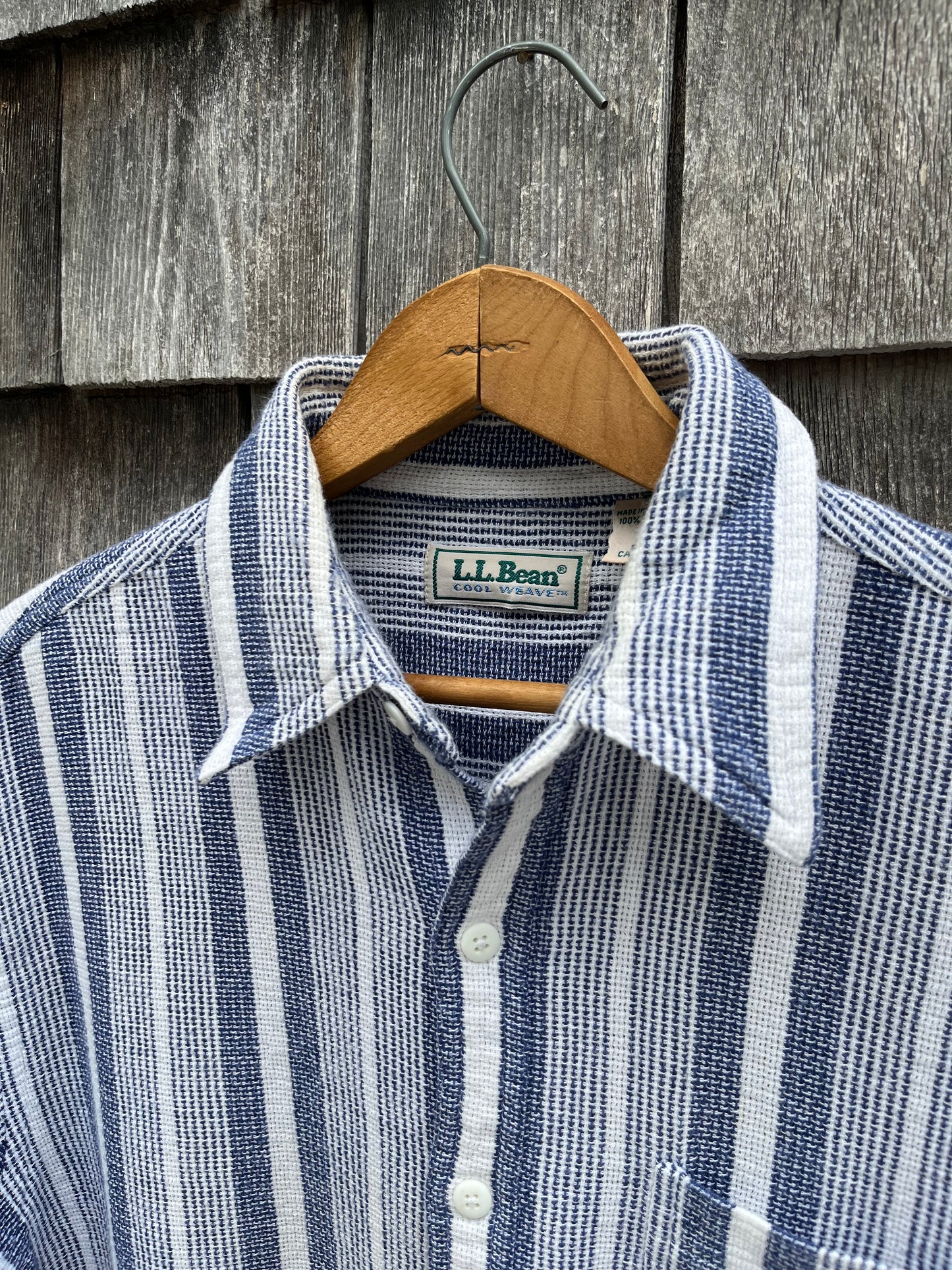90s L.L. Bean Short Sleeve ‘Cool Weave’ Cotton Button Front Shirt (M/L)