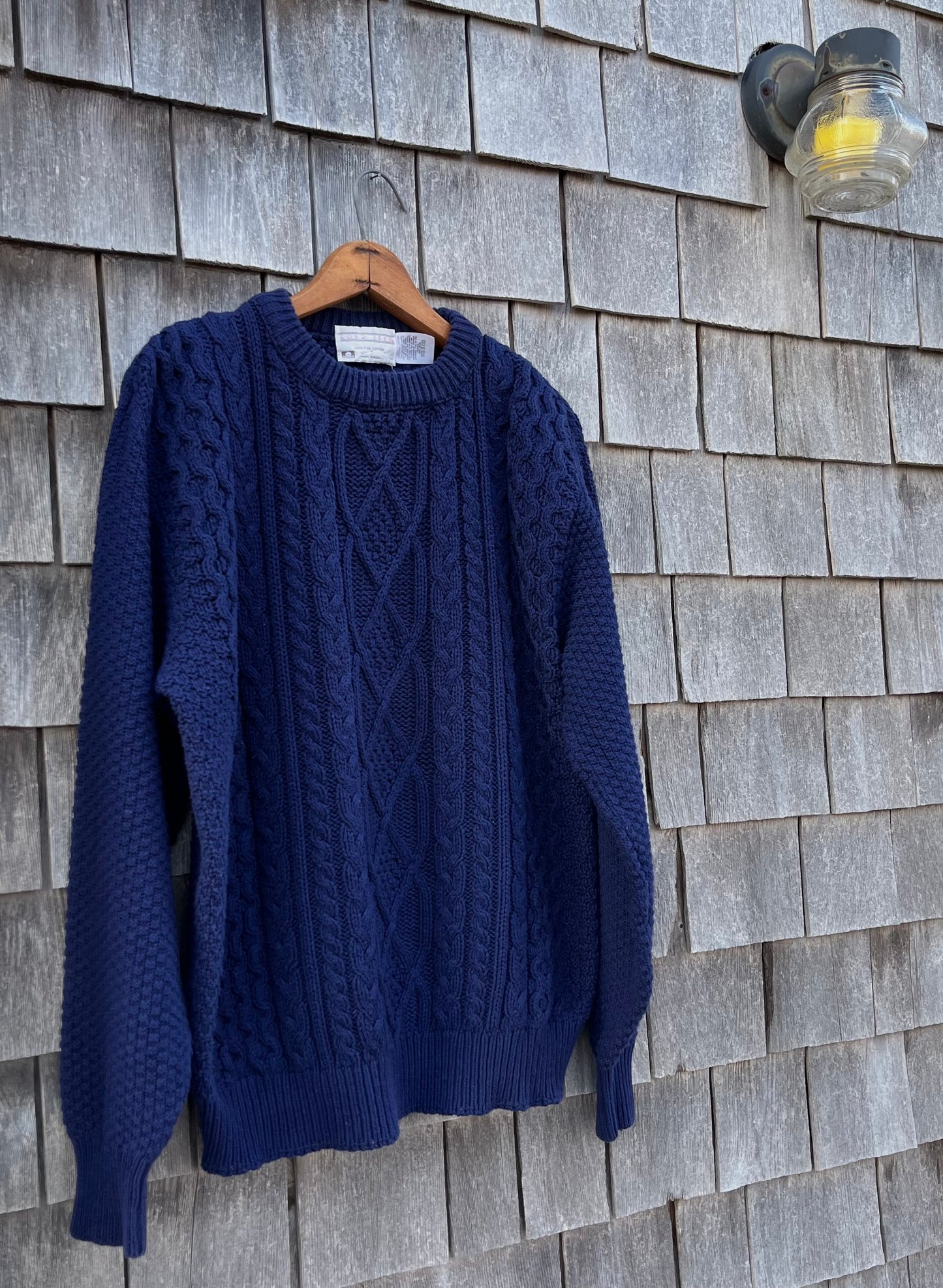 90s Lord Jeff Cable Knit Cotton Crewneck Sweater (L/XL)