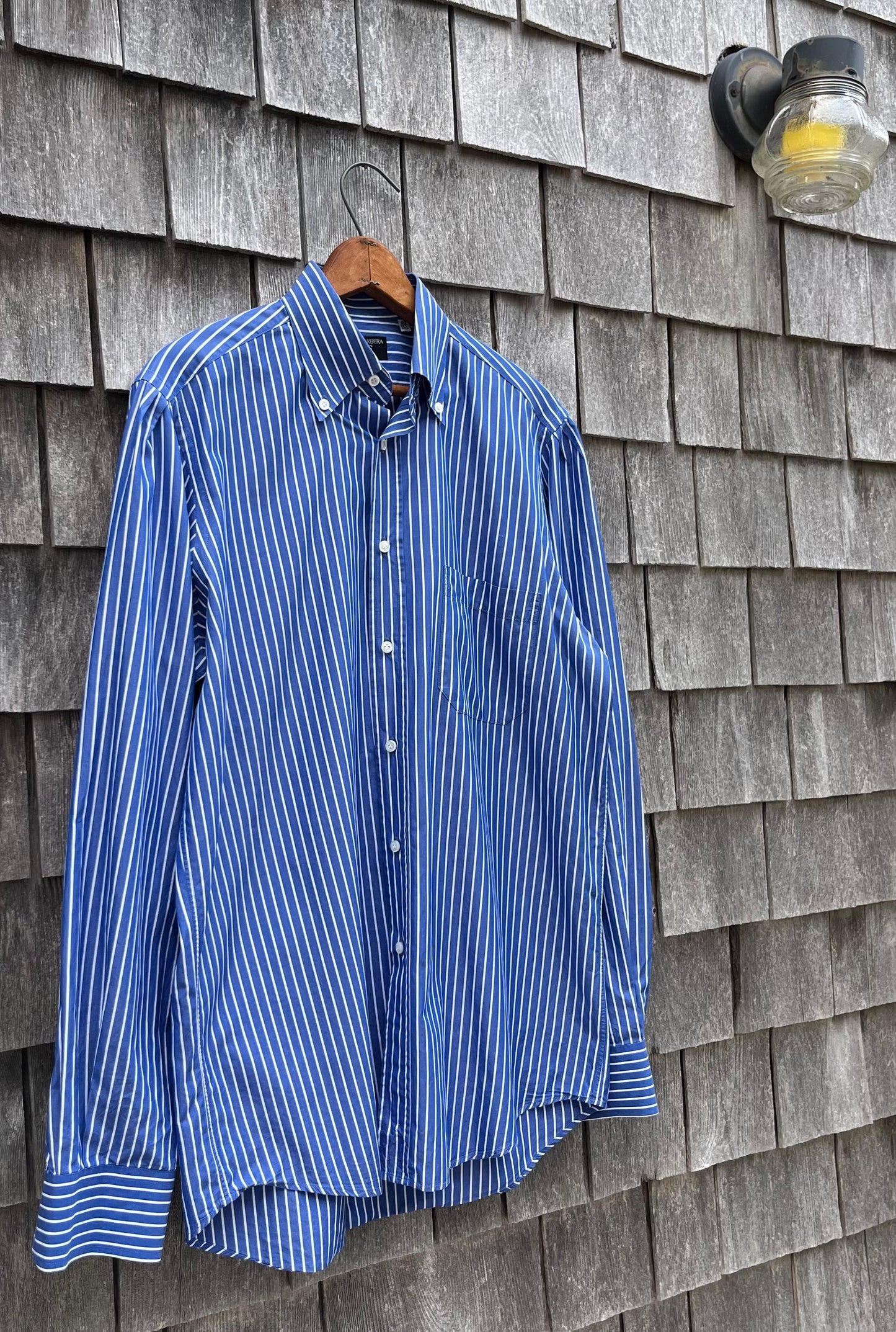 90s Luciano Barbera for Louis Boston Stripe Cotton Poplin Button Down Shirt (15.75-4)