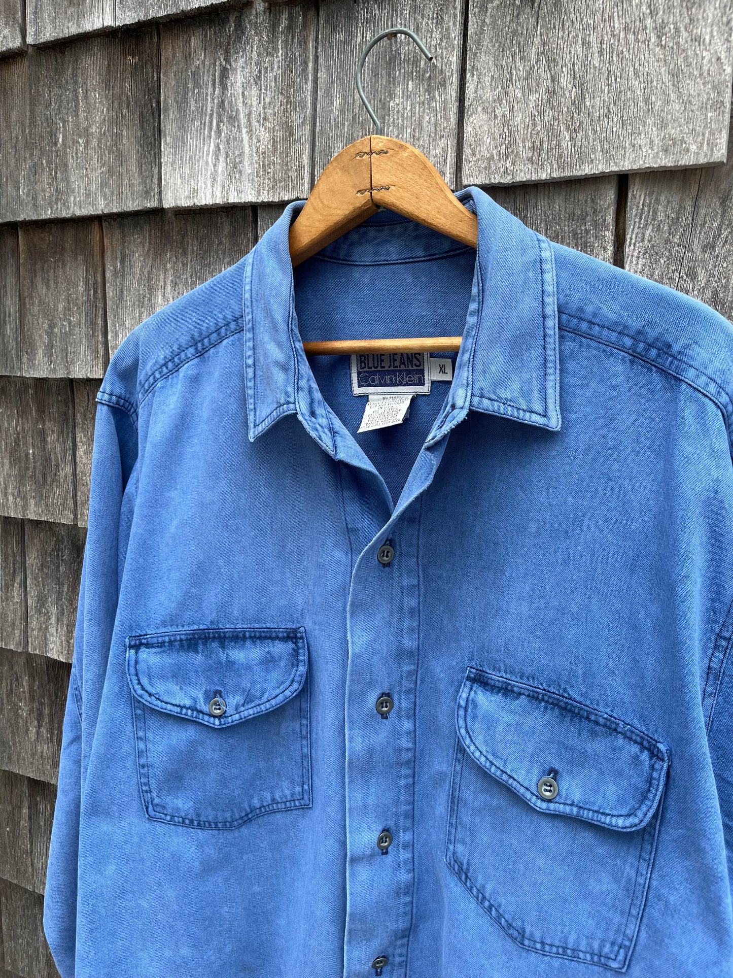 90s Calvin Klein Blue Jeans Pigment Dye Denim Button Up Shirt (XL/XXL)