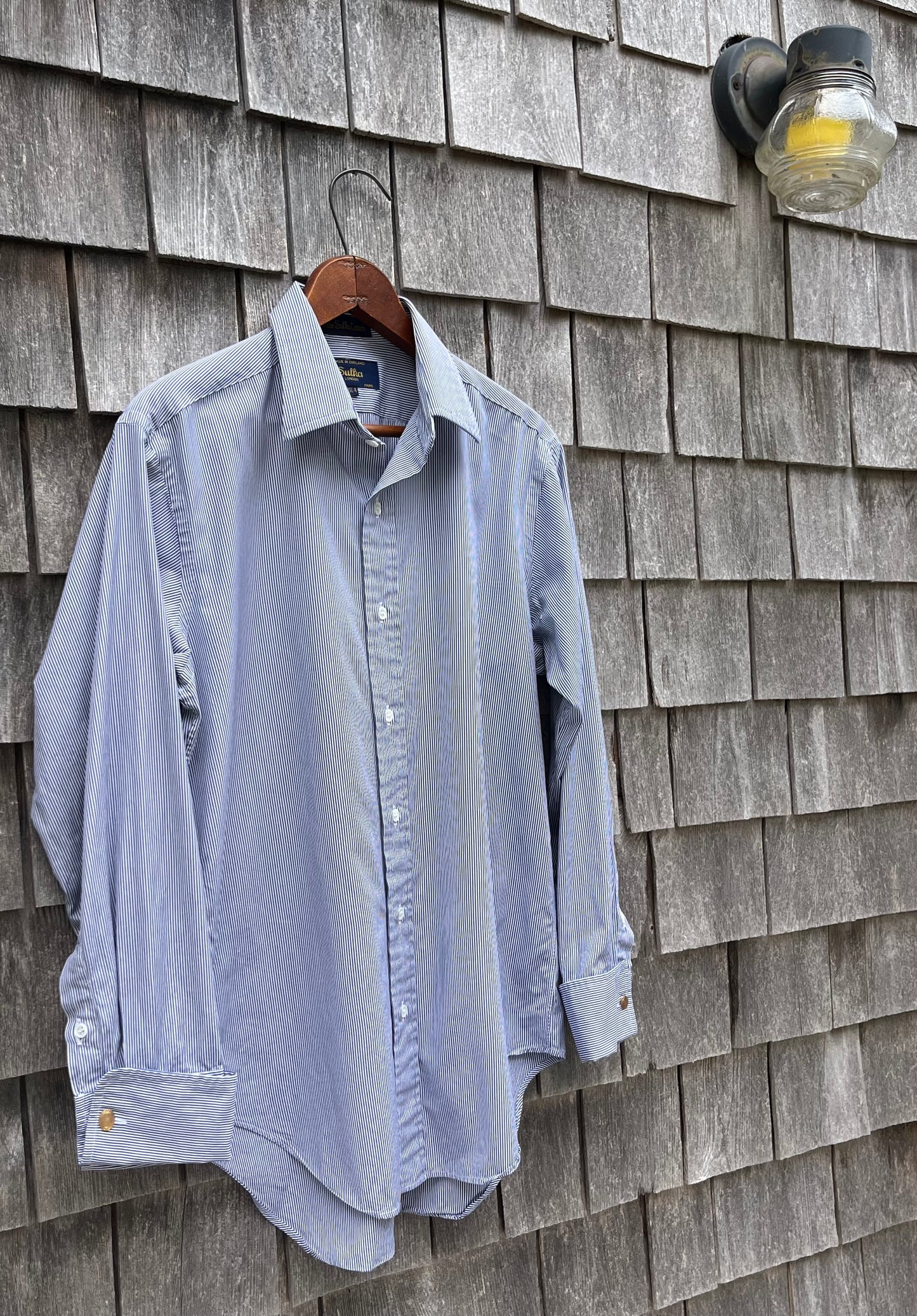 80s Sulka Stripe Broadcloth French Cuff Button Front Shirt (15.5-2)
