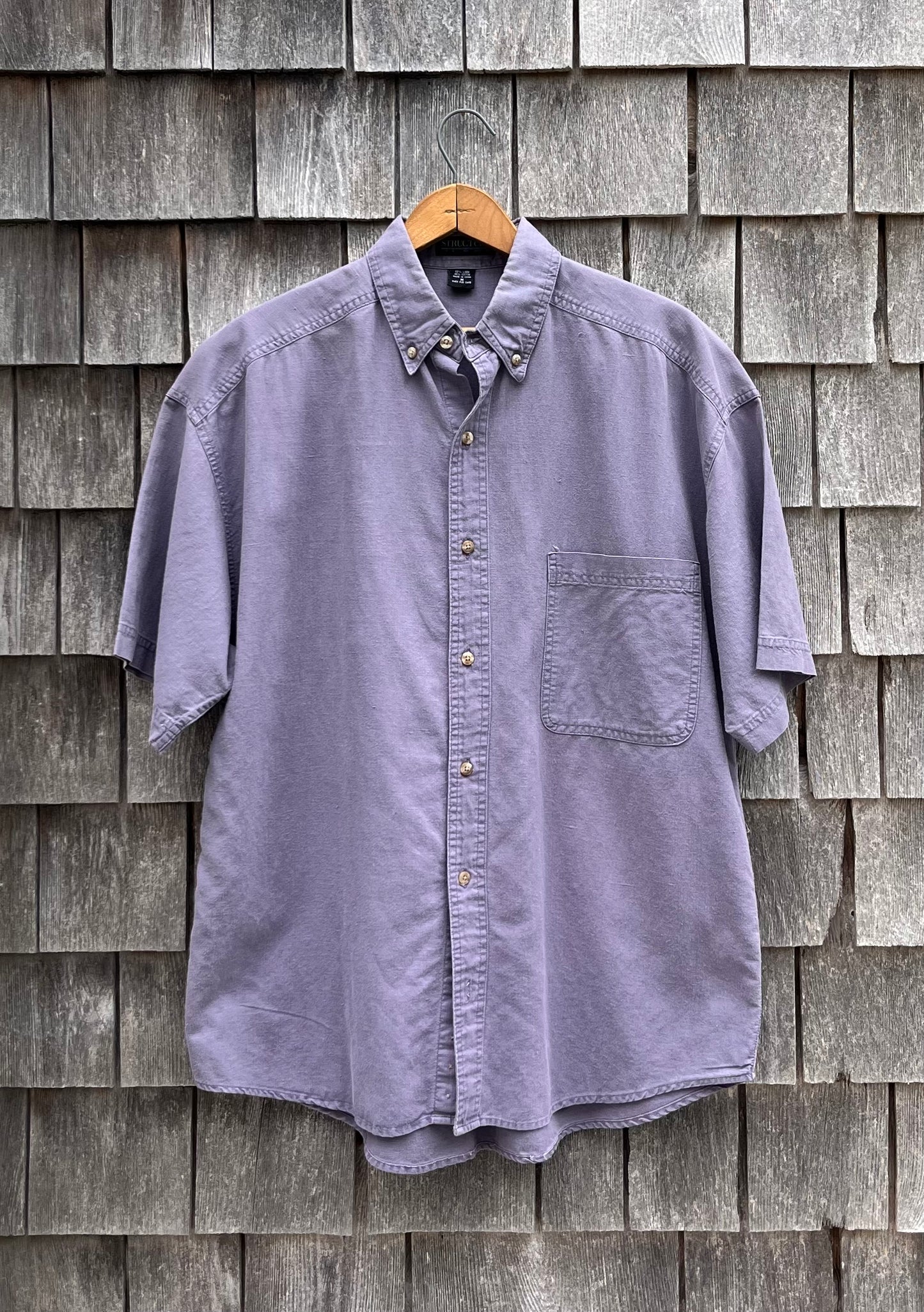 90s Structure Short Sleeve Linen Blend Button Down Shirt (L)
