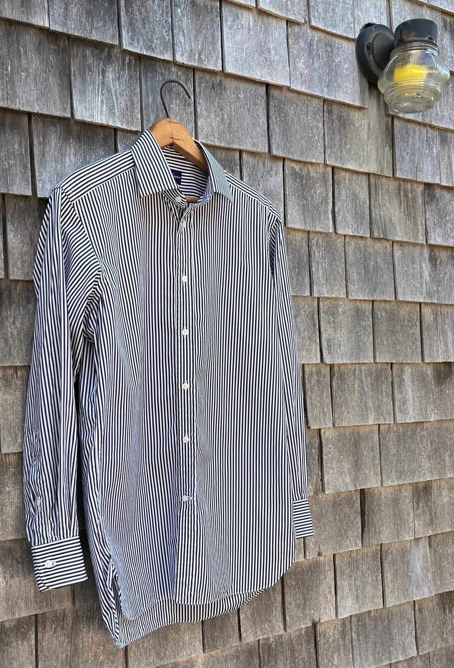 90s Polo Ralph Lauren Purple Label Stripe Button Front Shirt (14.5-2)