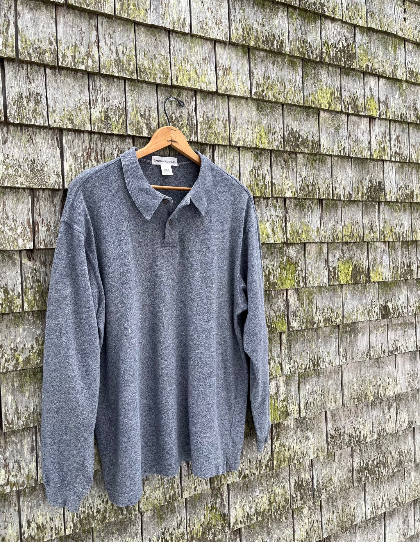 90s Banana Republic Heather Indigo Cotton Long Sleeve Polo Shirt (L/XL)