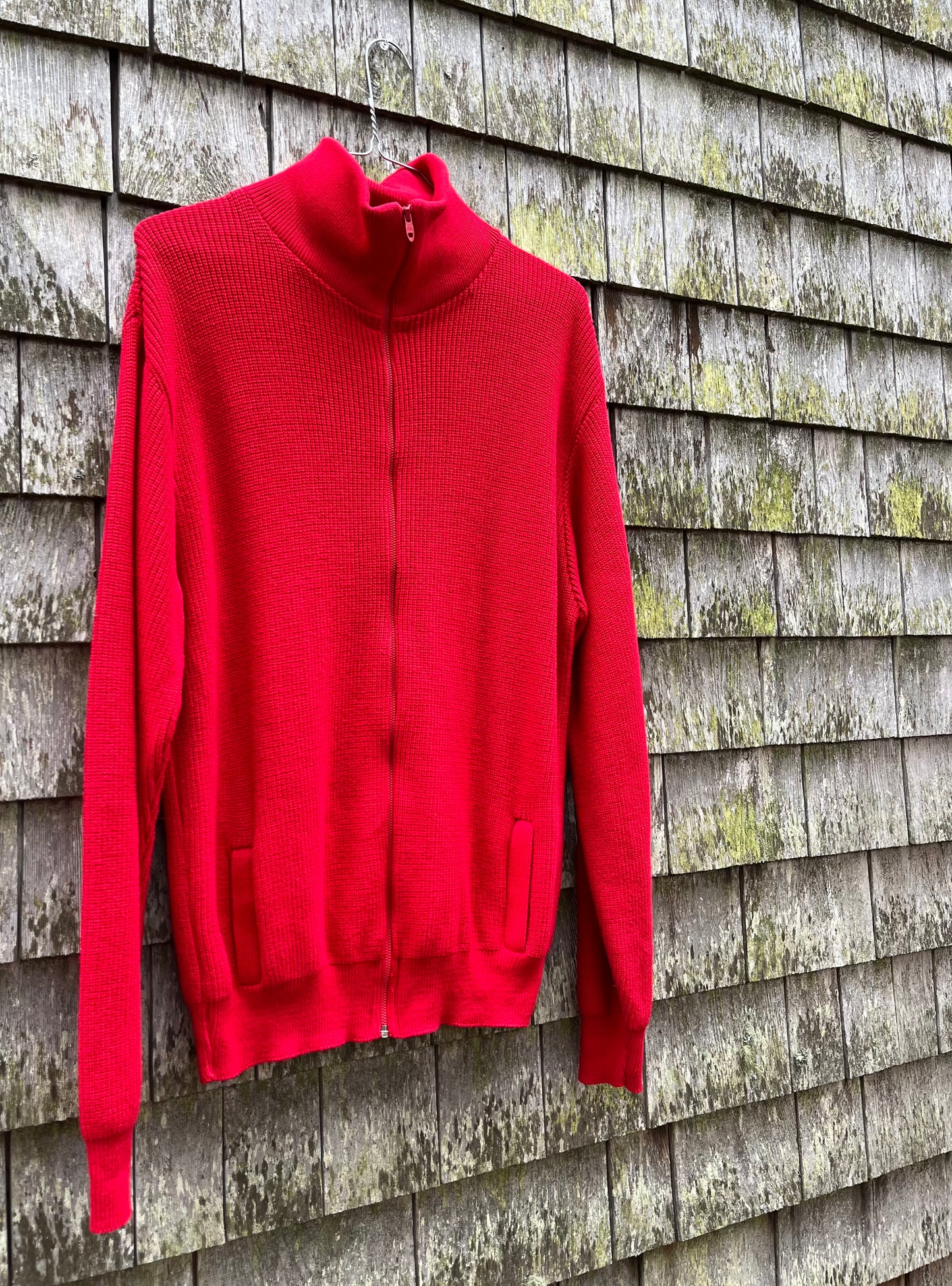 80s L.L. Bean Zip-Front Shaker Stitch Cotton Sweater (L)