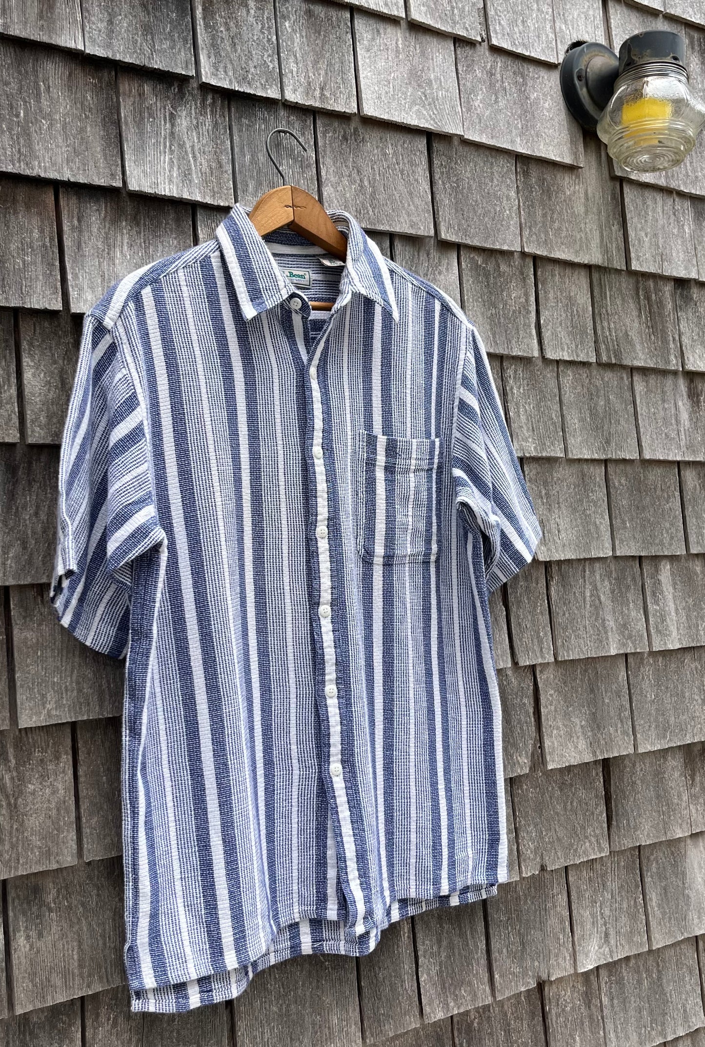 90s L.L. Bean Short Sleeve ‘Cool Weave’ Cotton Button Front Shirt (M/L)