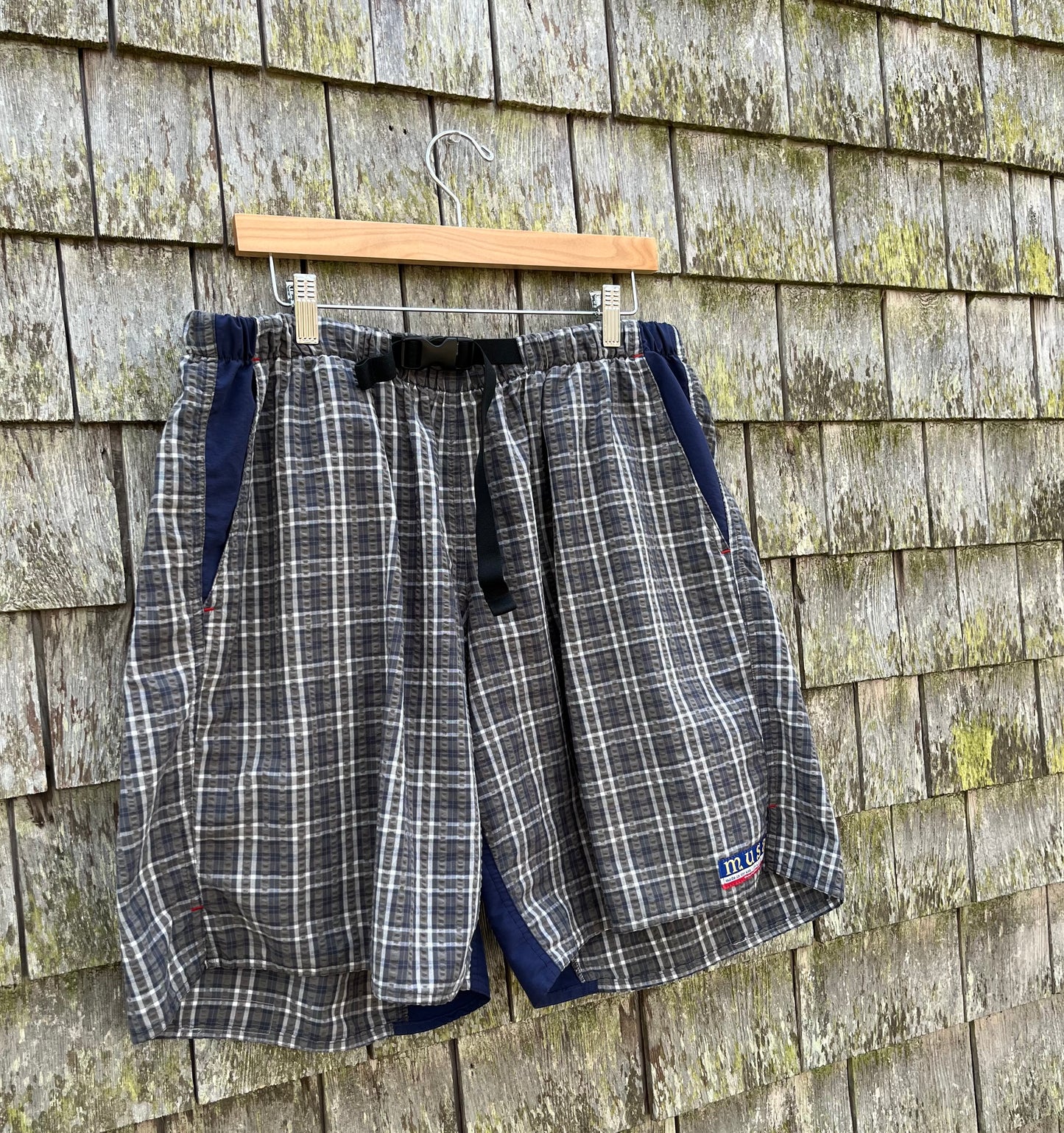 ~00s Rivendell Bicycle Works MUSA Nylon Seersucker Check Strap Shorts (XL)