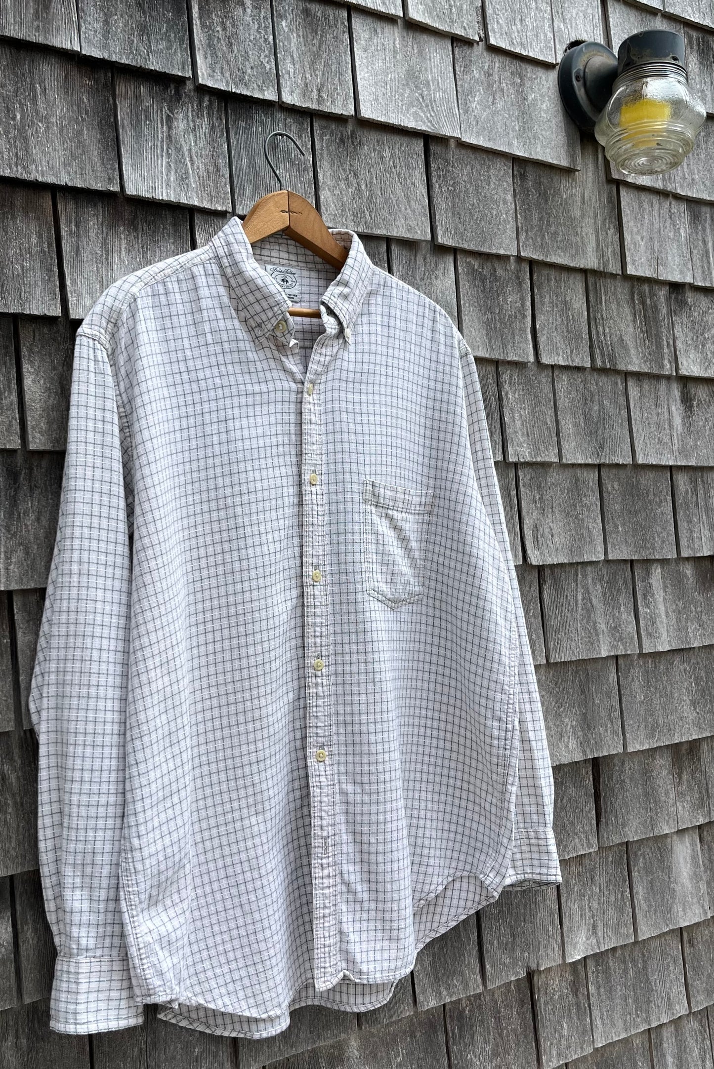 90s Brooks Brothers Linen Blend Check Pattern Sport Shirt (L/XL)