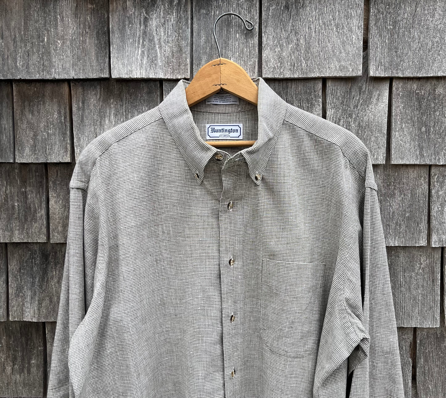 90s Huntington Linen Cotton Blend Mini Houndstooth Check Button Down Shirt (XL)