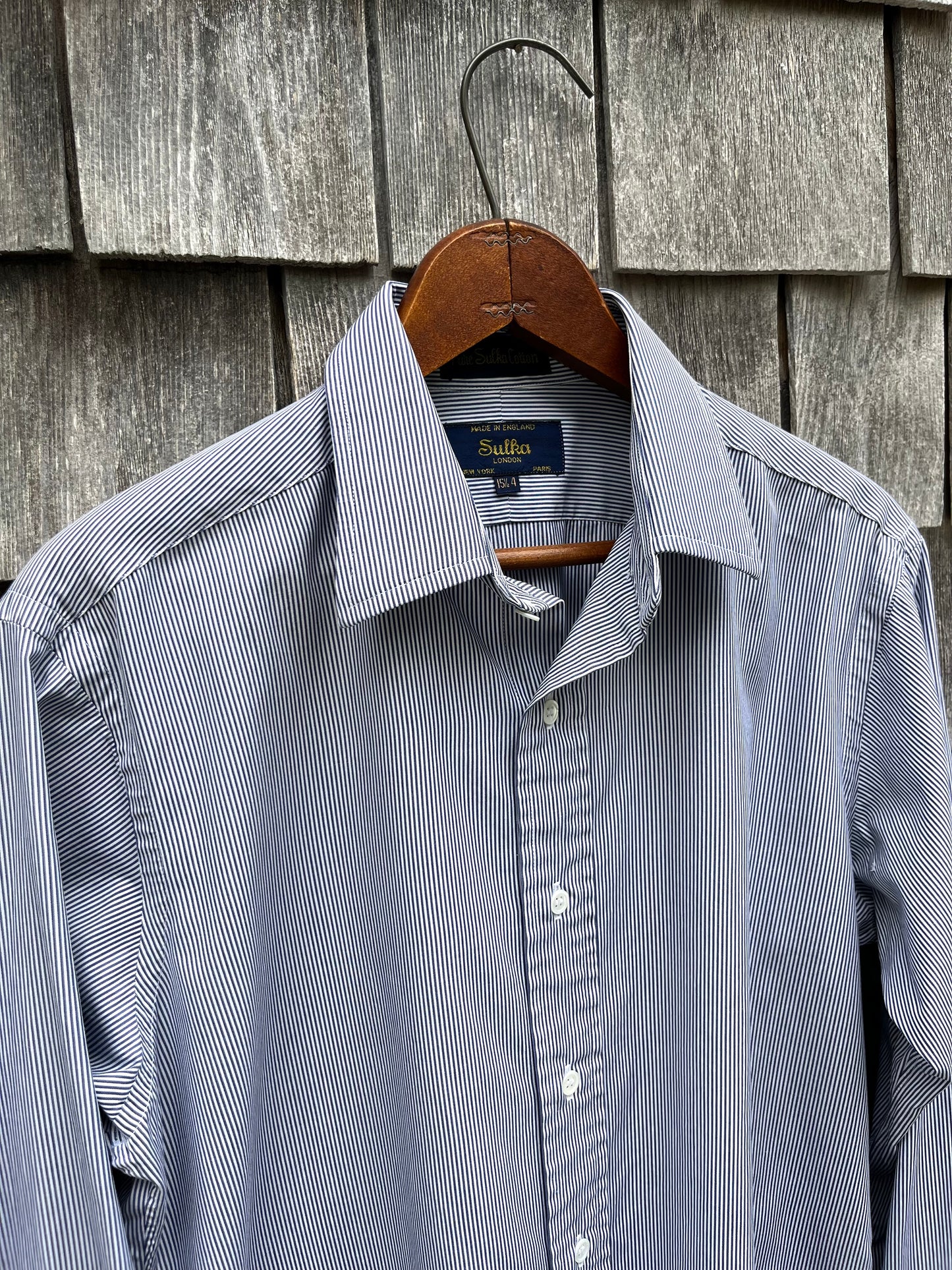 80s Sulka Stripe Broadcloth French Cuff Button Front Shirt (15.5-2)