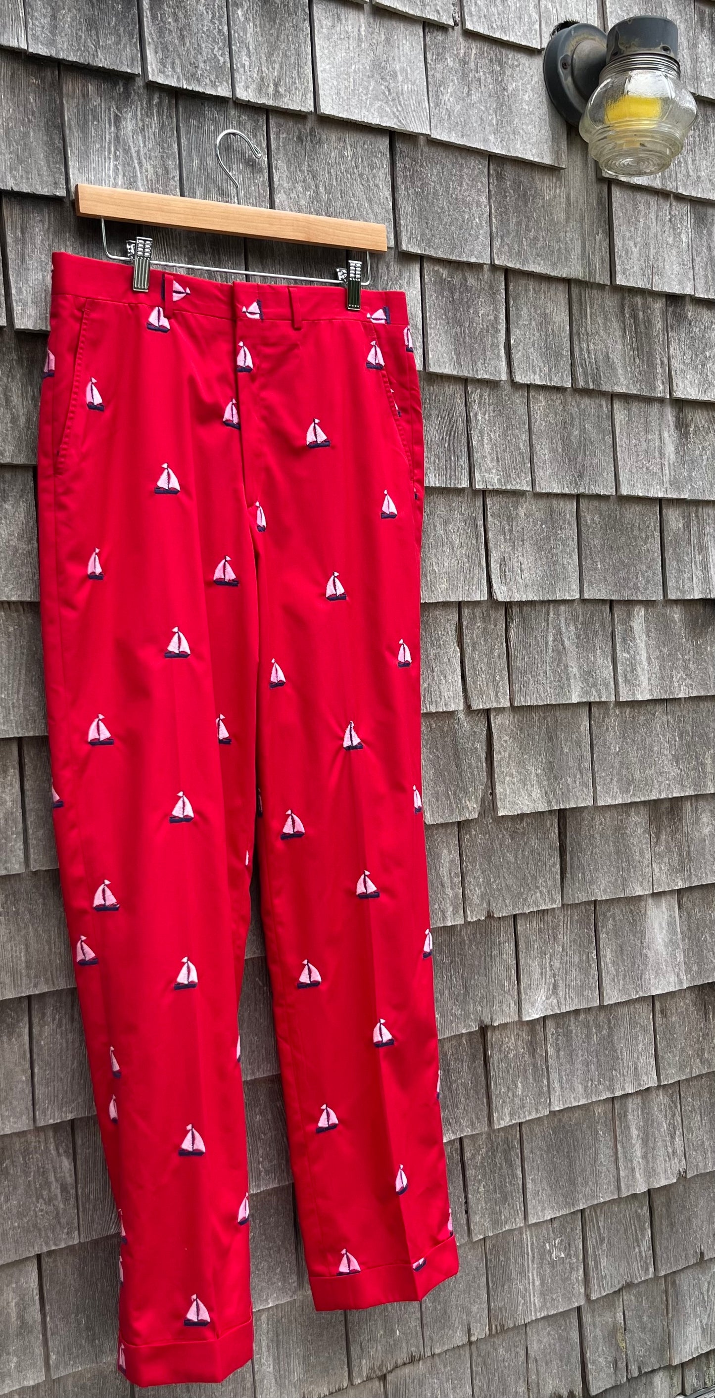 80s Roderick St. James Sailboat Motif Embroidered Pants (32/32”)