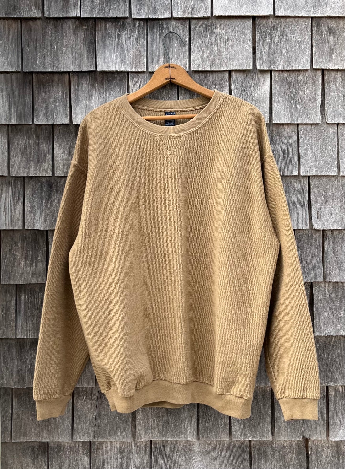 90s Lands’ End ‘Cobble Cloth’ Pique Cotton Crewneck Sweatshirt (L/XL)