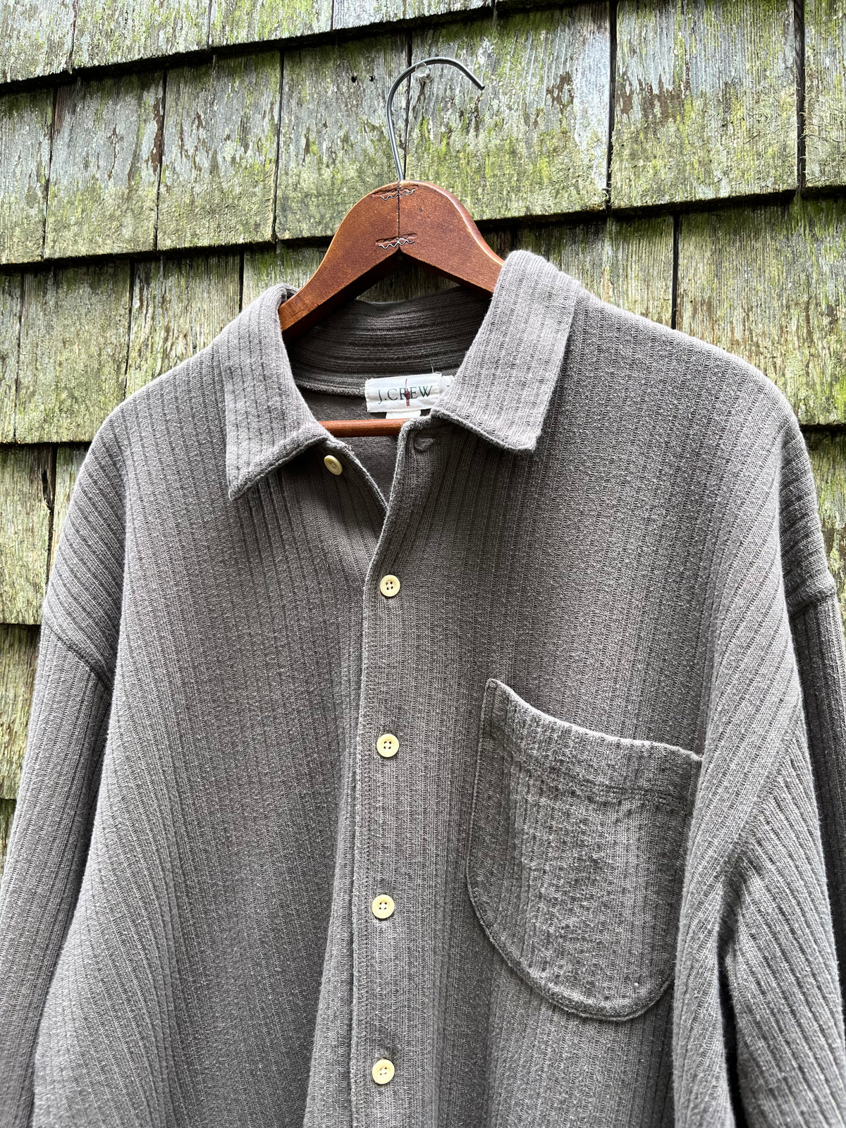 90s J.Crew Ribbed Jersey Knit Cotton Button Up Shirt (L)